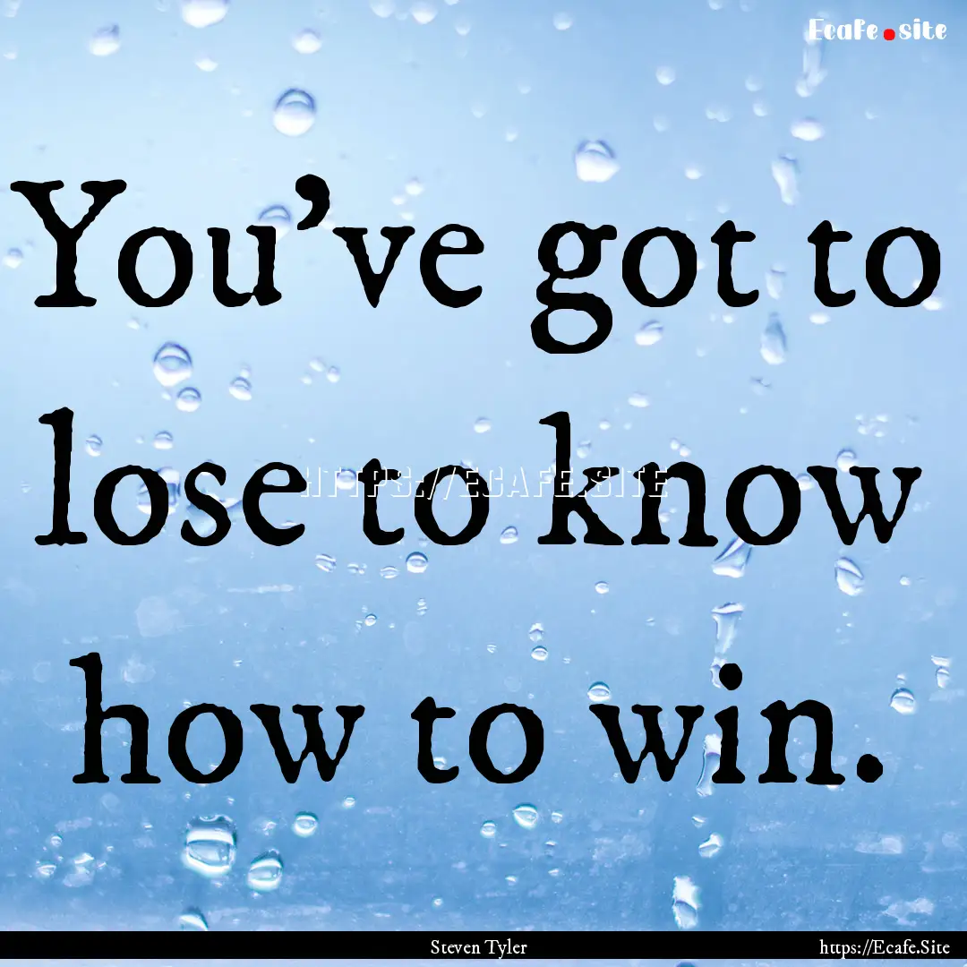 You've got to lose to know how to win. : Quote by Steven Tyler