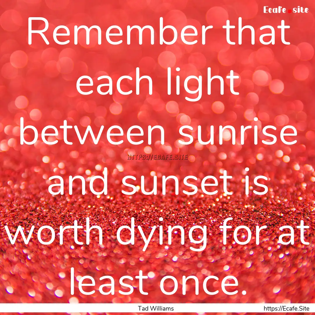 Remember that each light between sunrise.... : Quote by Tad Williams