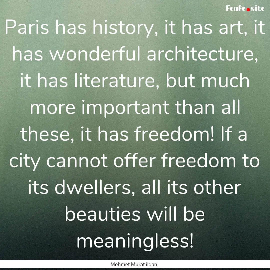 Paris has history, it has art, it has wonderful.... : Quote by Mehmet Murat ildan