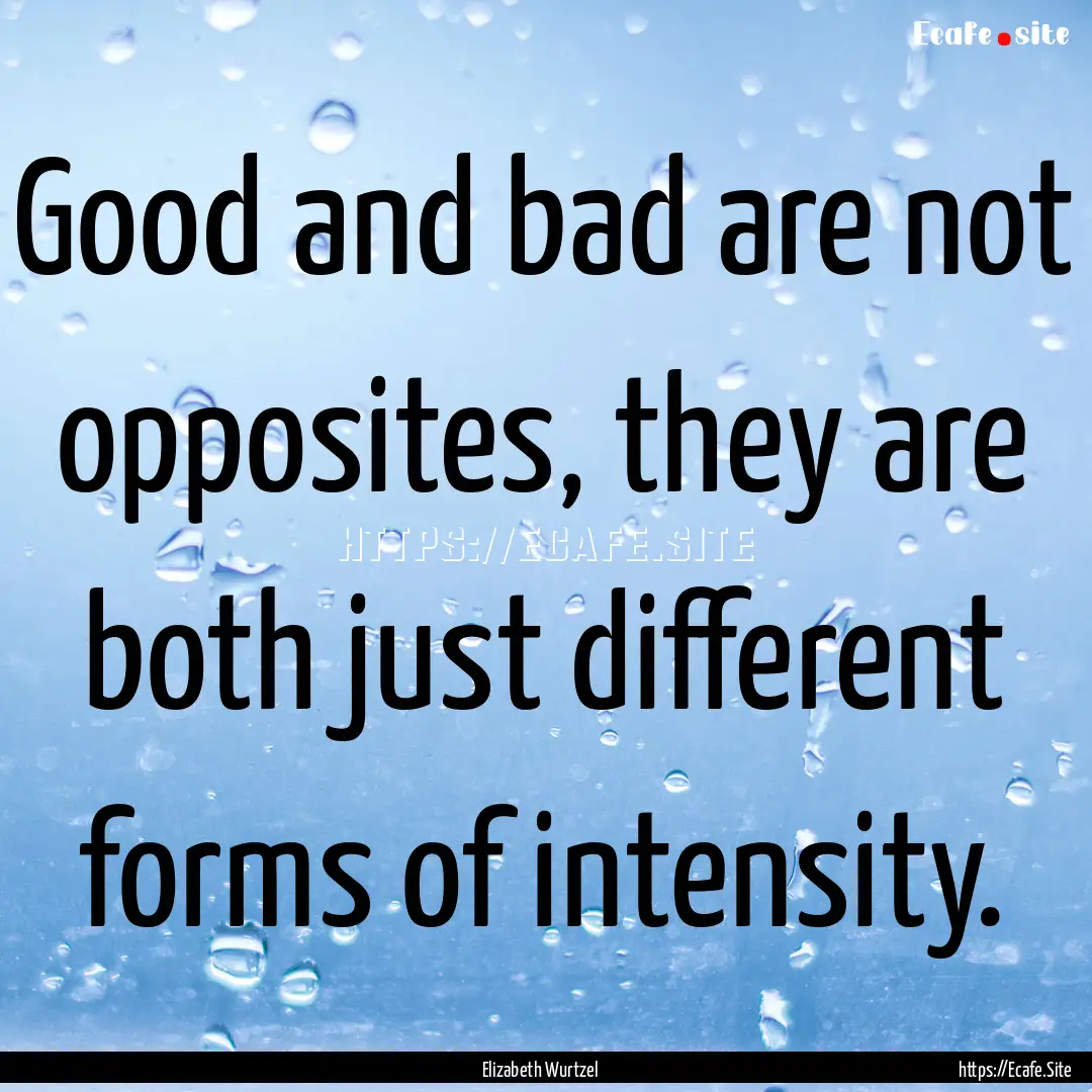 Good and bad are not opposites, they are.... : Quote by Elizabeth Wurtzel