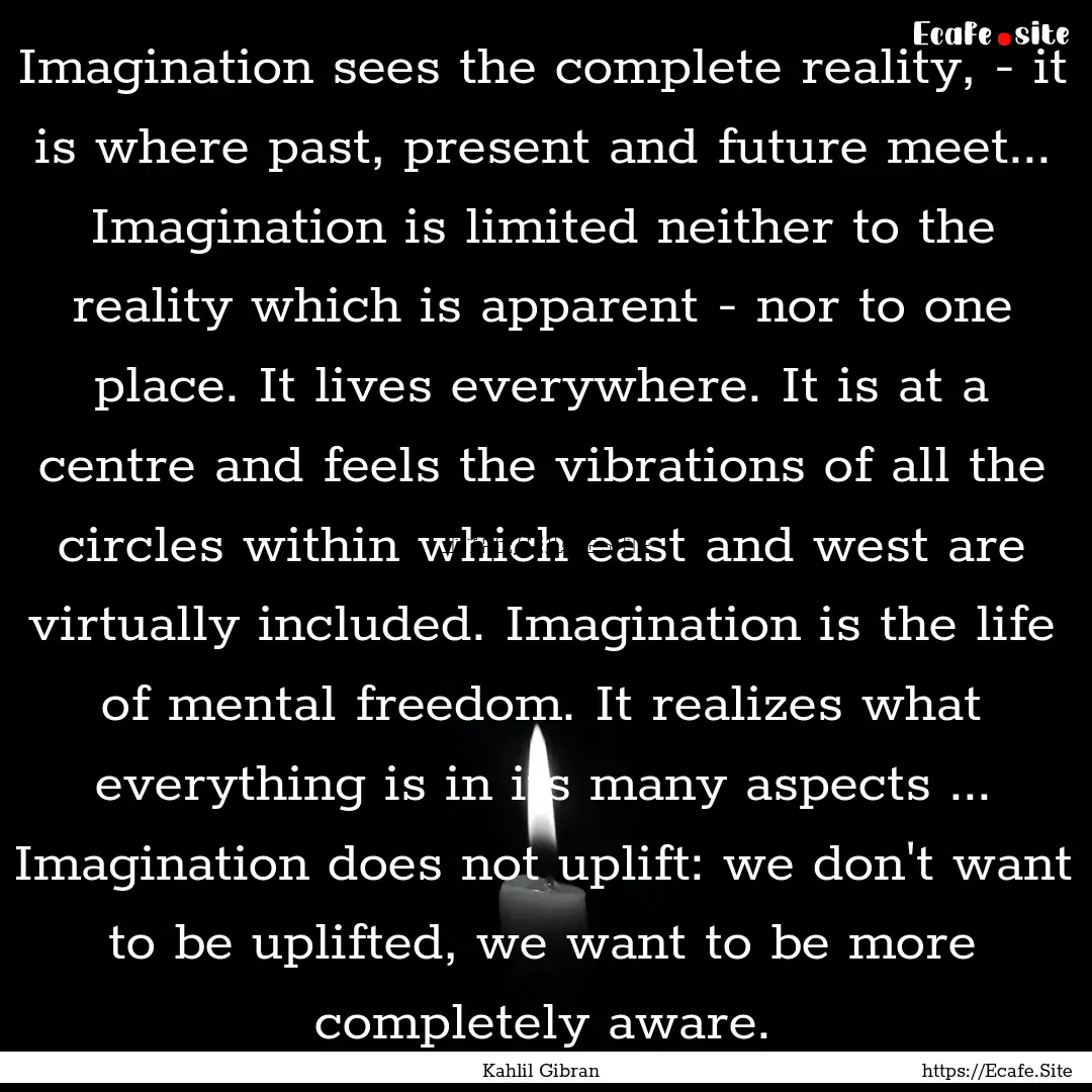 Imagination sees the complete reality, -.... : Quote by Kahlil Gibran