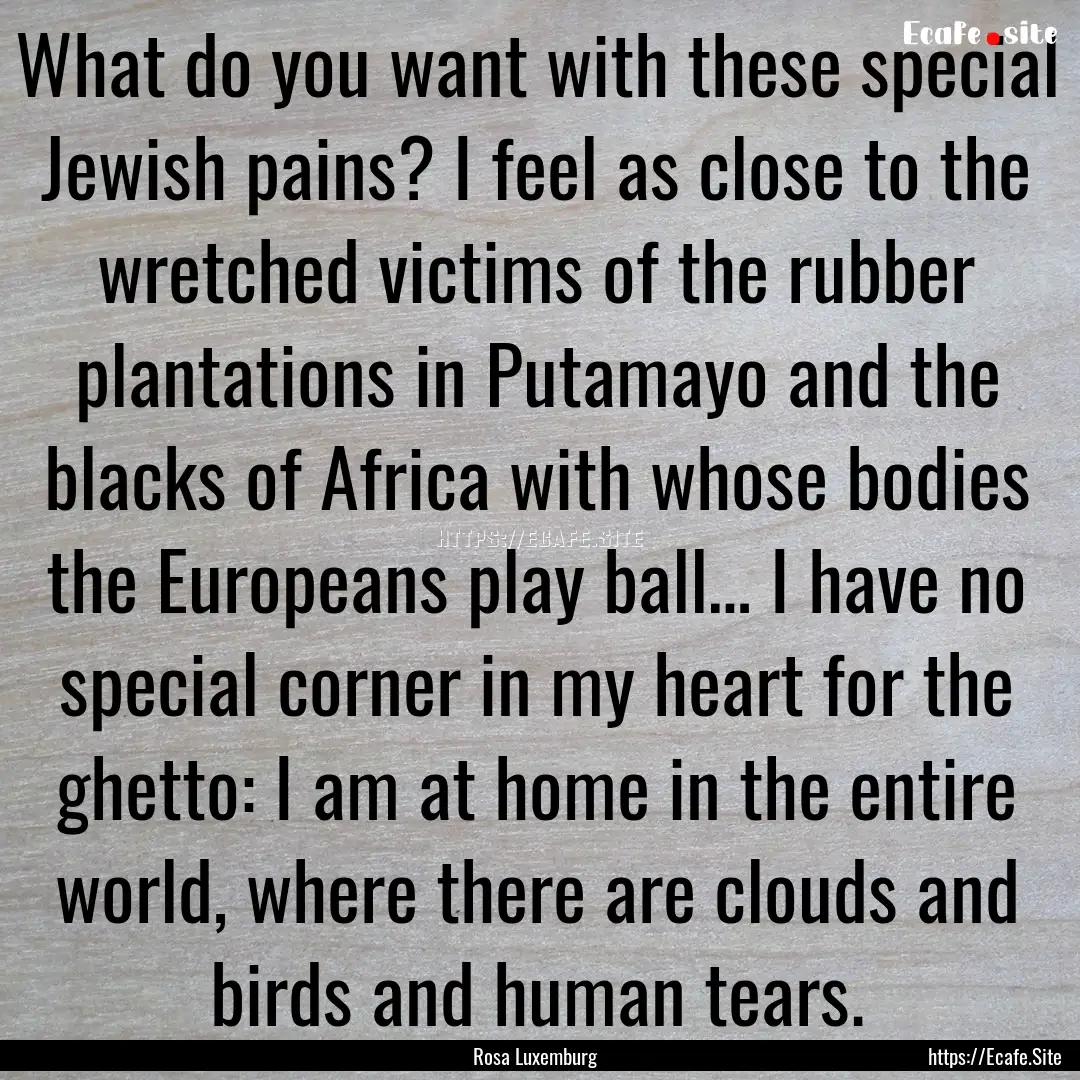 What do you want with these special Jewish.... : Quote by Rosa Luxemburg