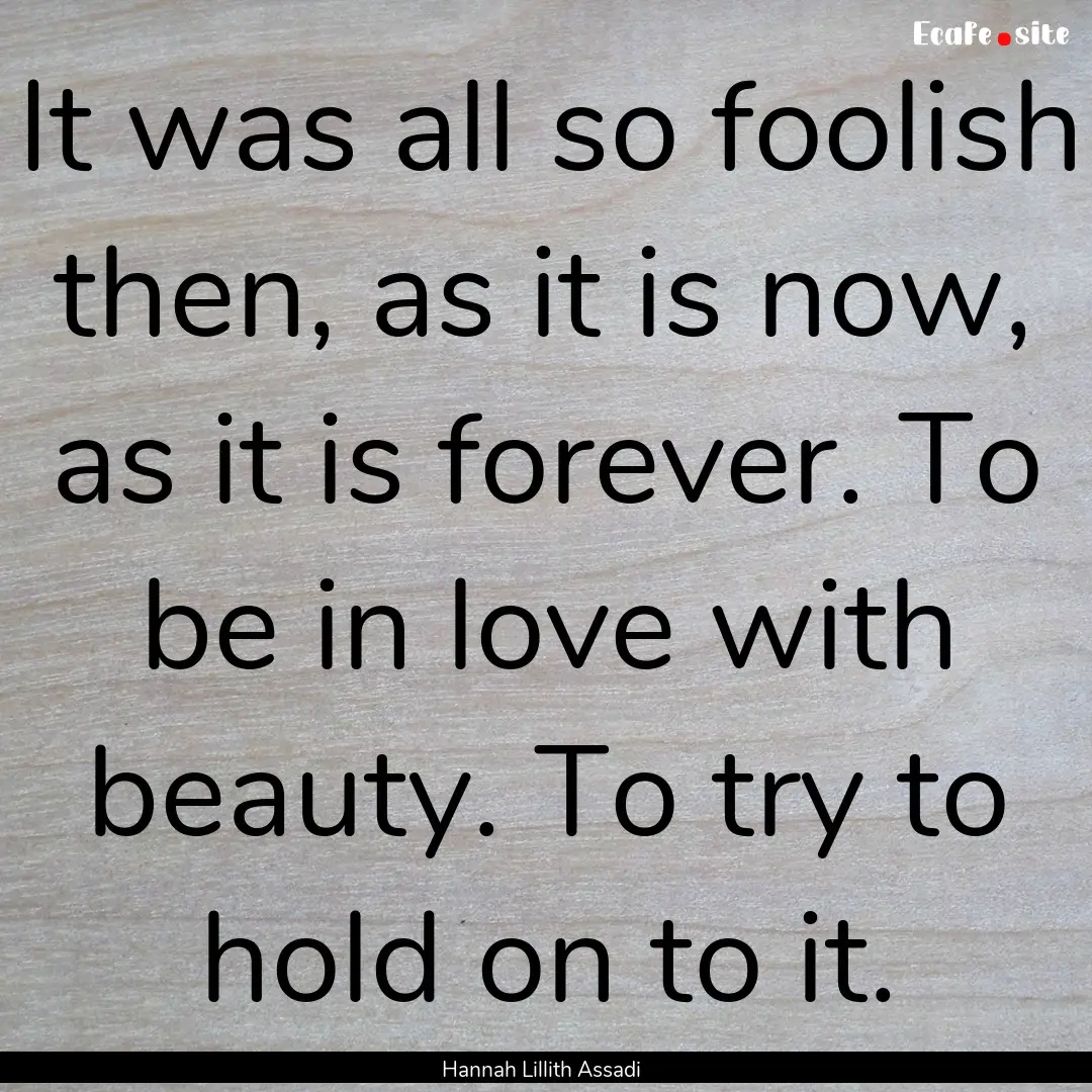 It was all so foolish then, as it is now,.... : Quote by Hannah Lillith Assadi