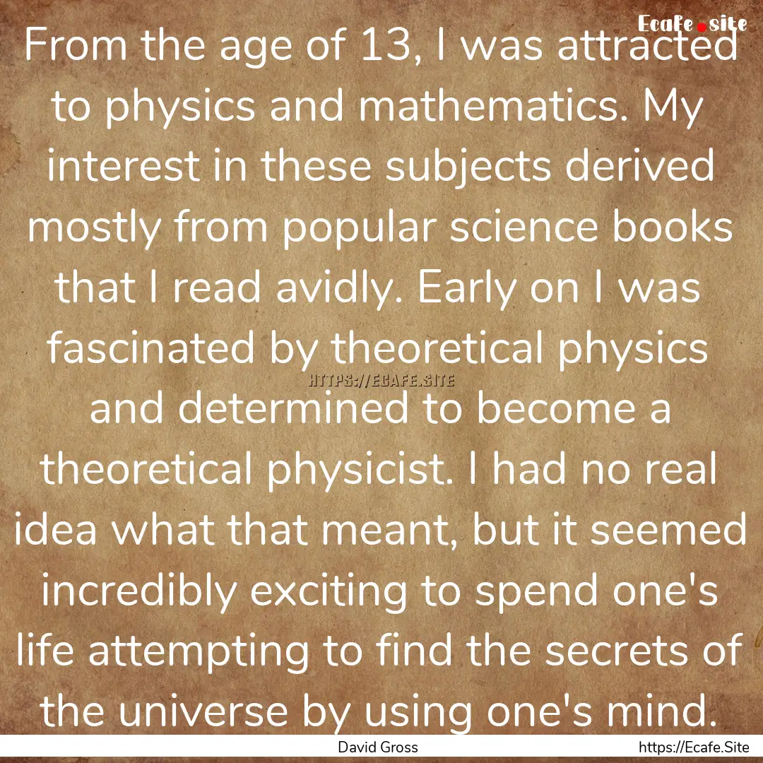 From the age of 13, I was attracted to physics.... : Quote by David Gross