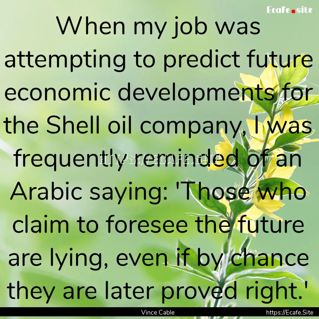 When my job was attempting to predict future.... : Quote by Vince Cable