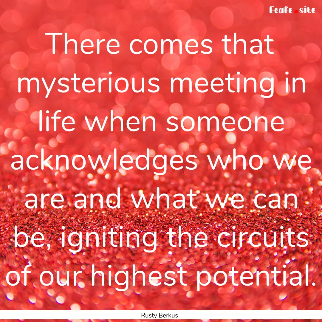 There comes that mysterious meeting in life.... : Quote by Rusty Berkus