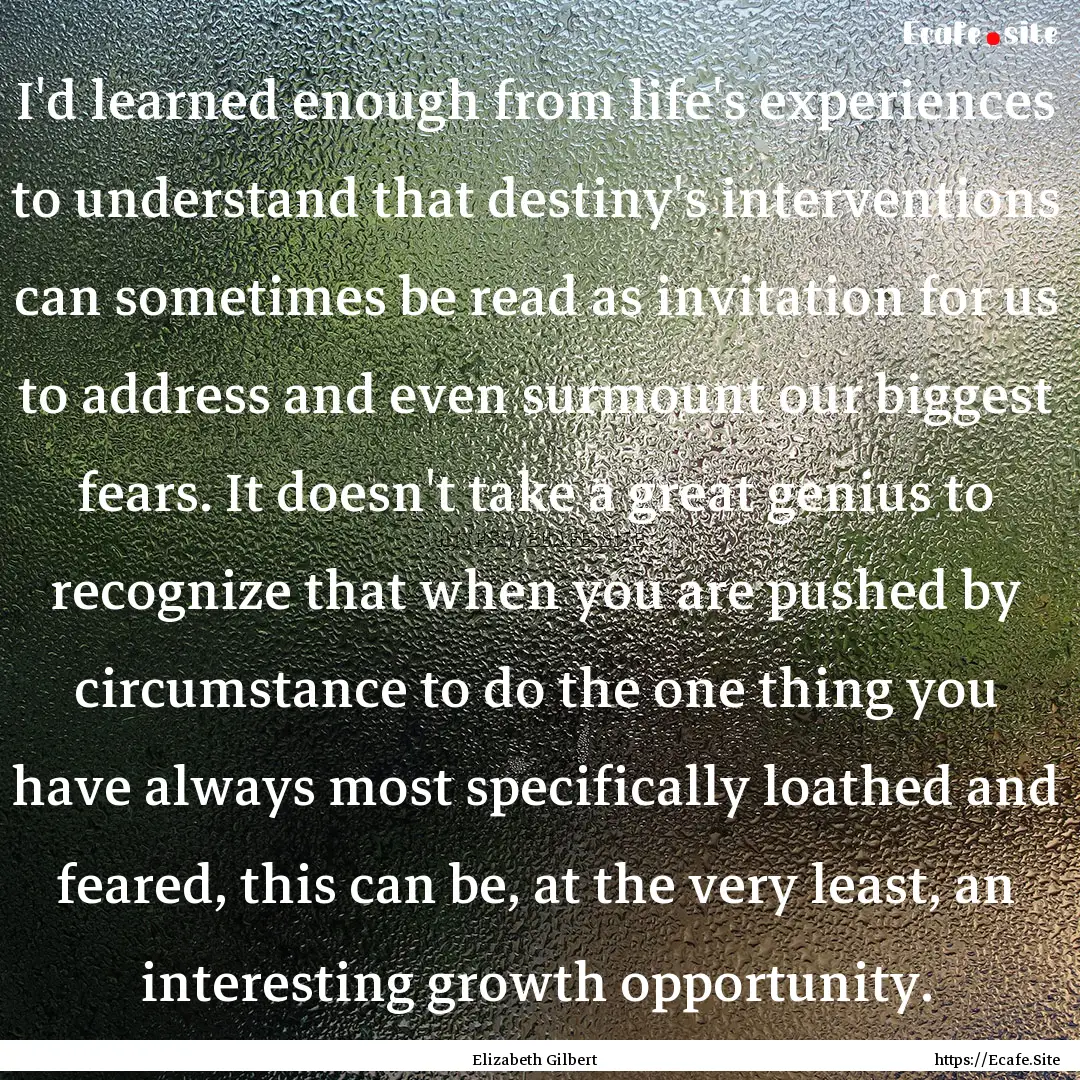 I'd learned enough from life's experiences.... : Quote by Elizabeth Gilbert