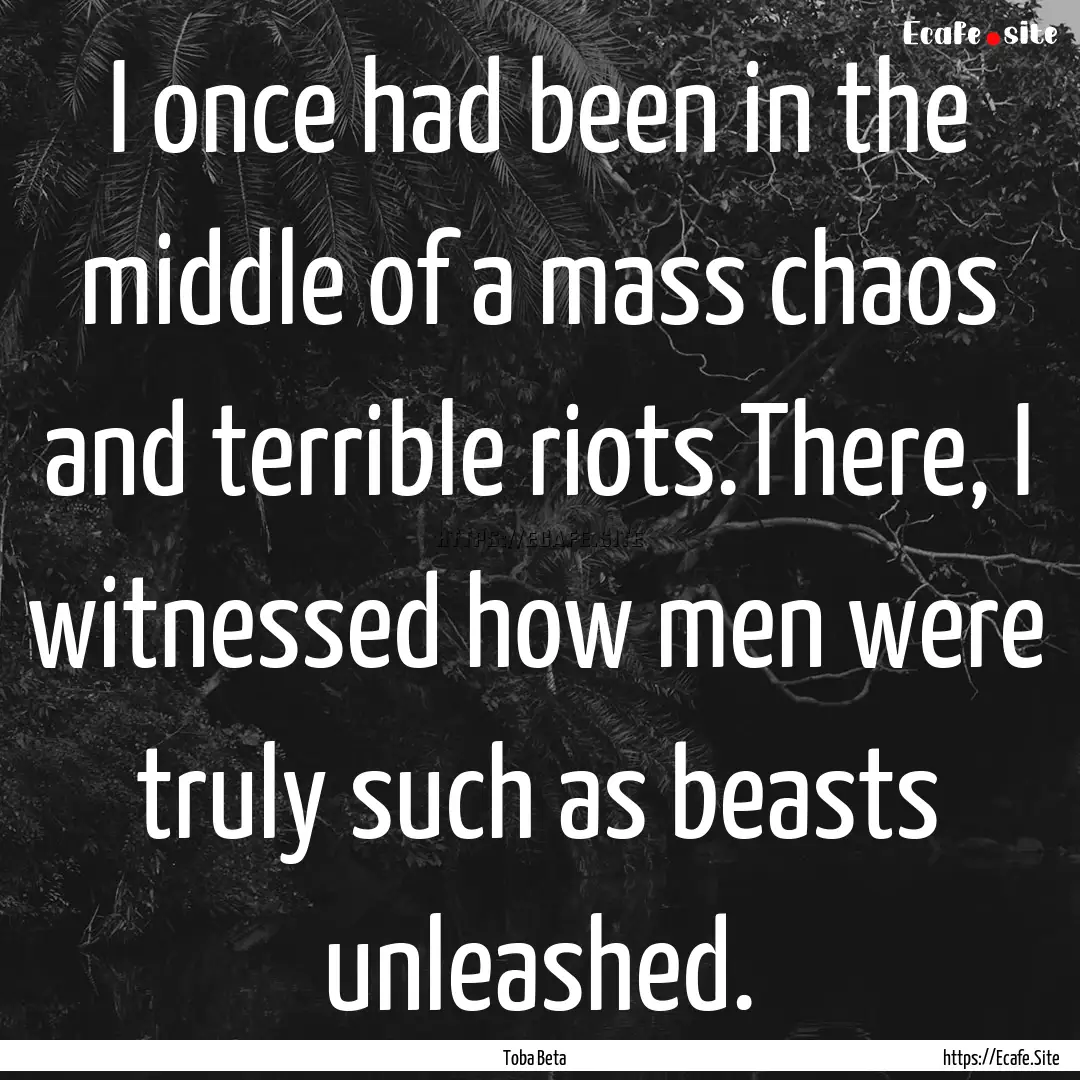 I once had been in the middle of a mass chaos.... : Quote by Toba Beta