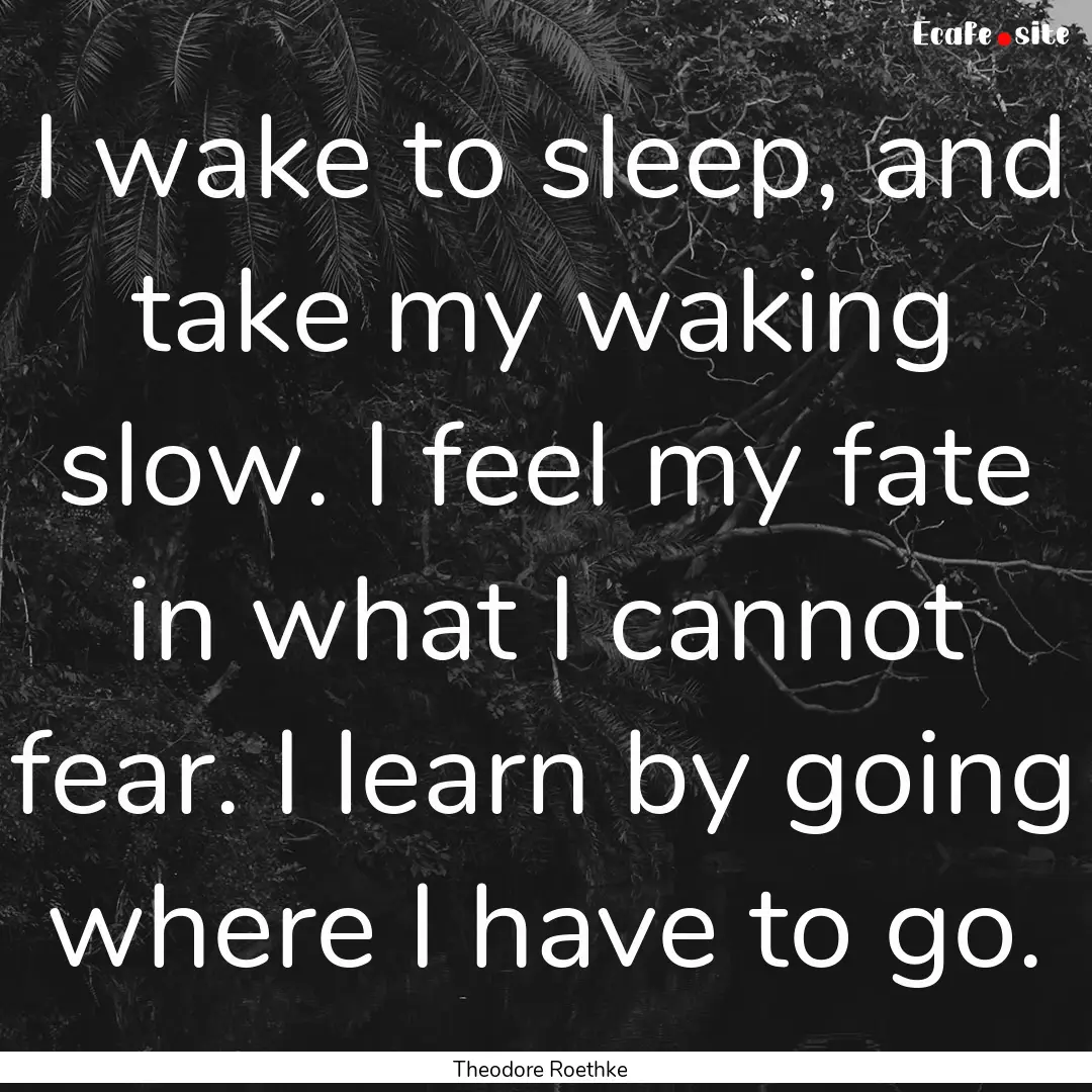 I wake to sleep, and take my waking slow..... : Quote by Theodore Roethke