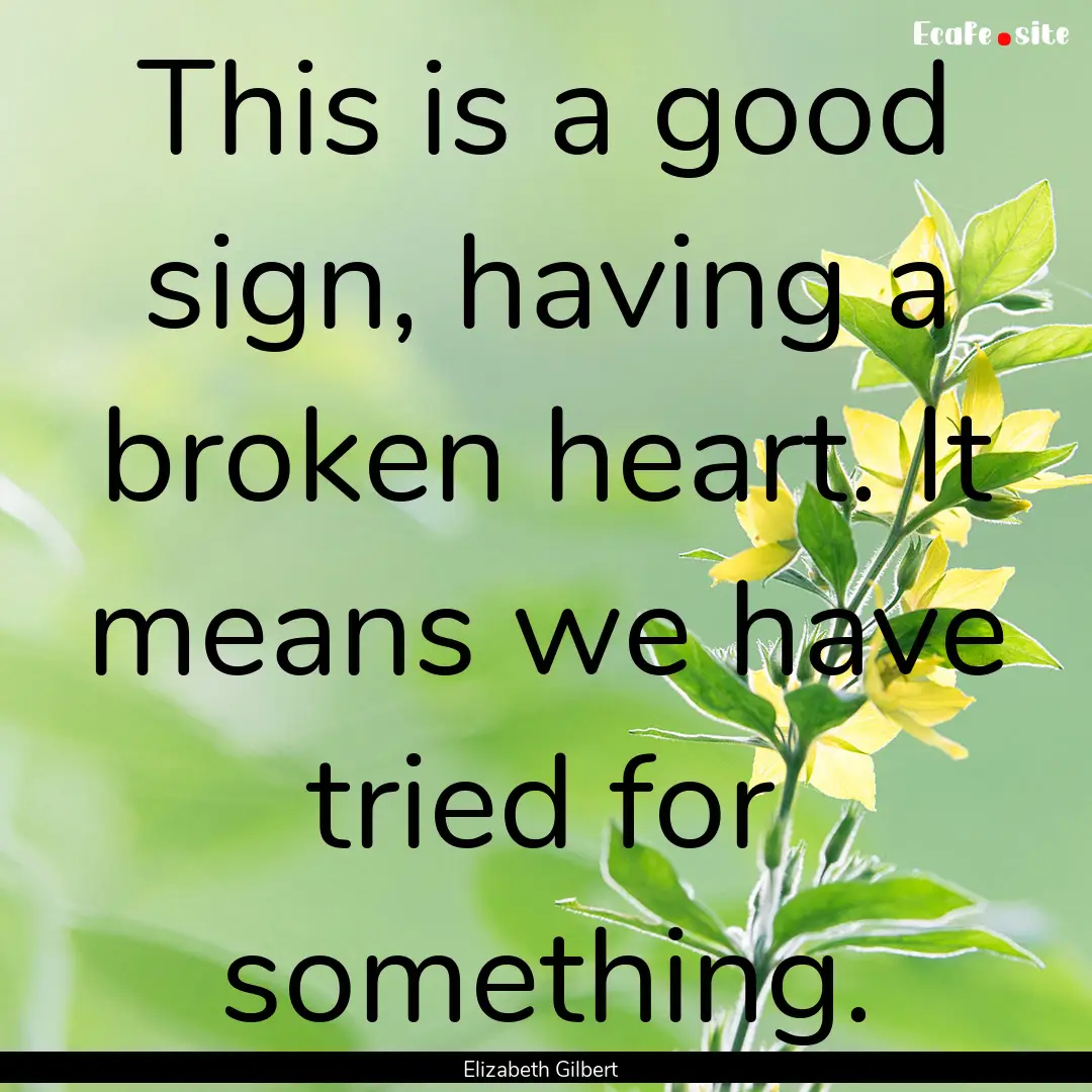 This is a good sign, having a broken heart..... : Quote by Elizabeth Gilbert