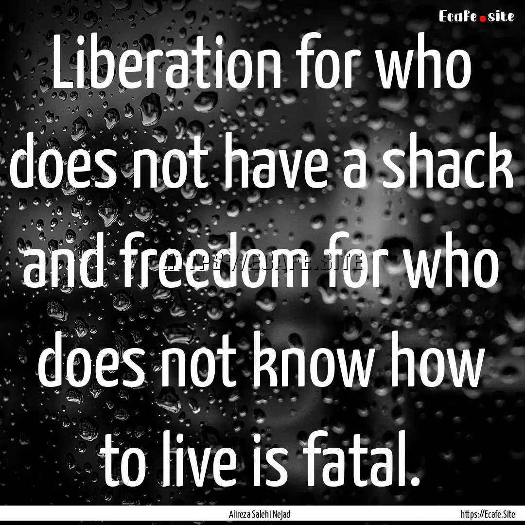 Liberation for who does not have a shack.... : Quote by Alireza Salehi Nejad