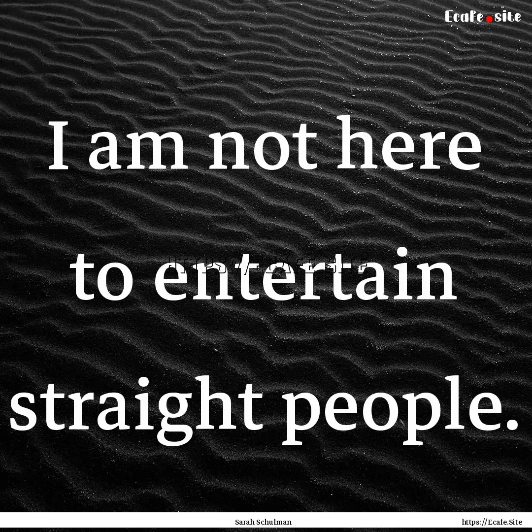 I am not here to entertain straight people..... : Quote by Sarah Schulman