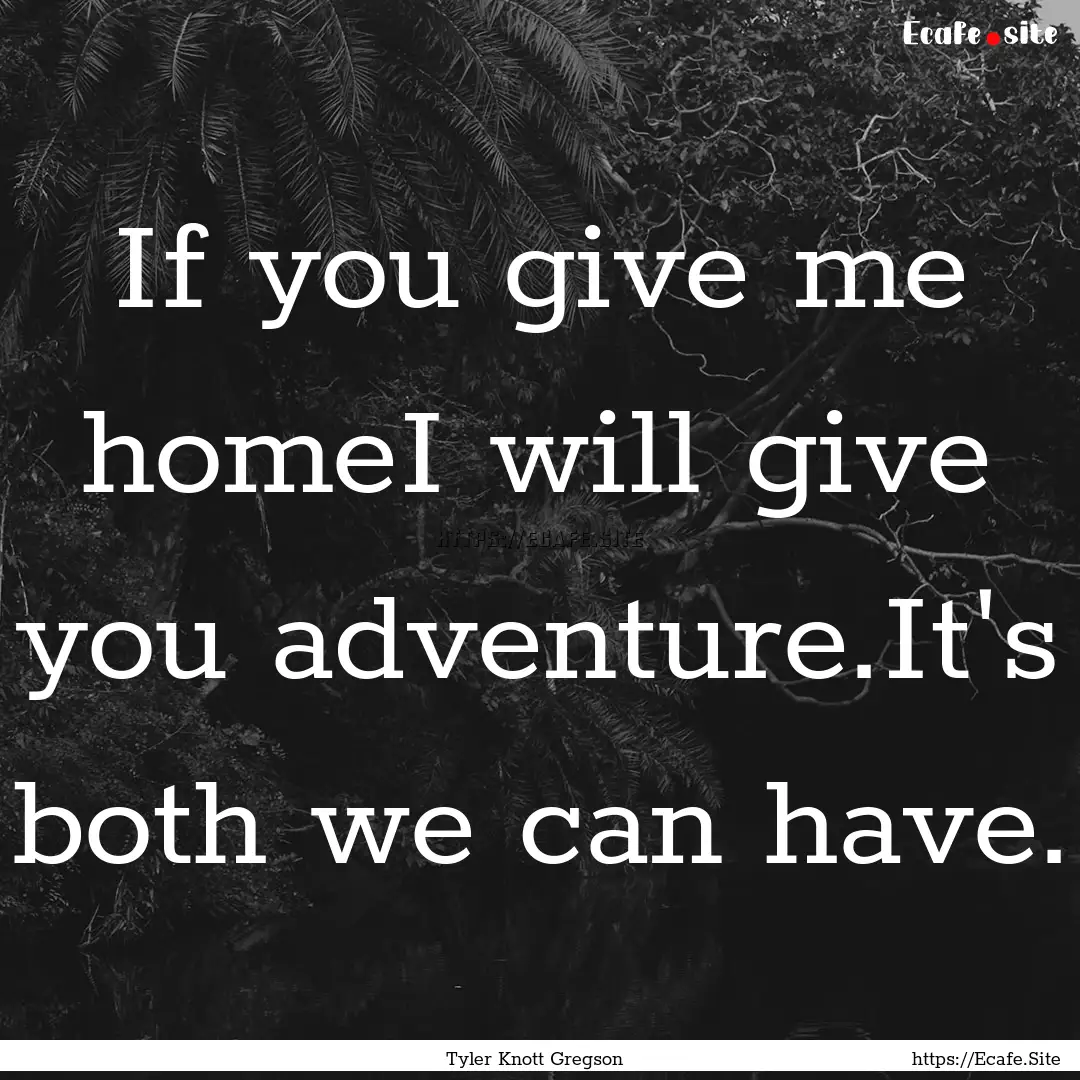 If you give me homeI will give you adventure.It's.... : Quote by Tyler Knott Gregson