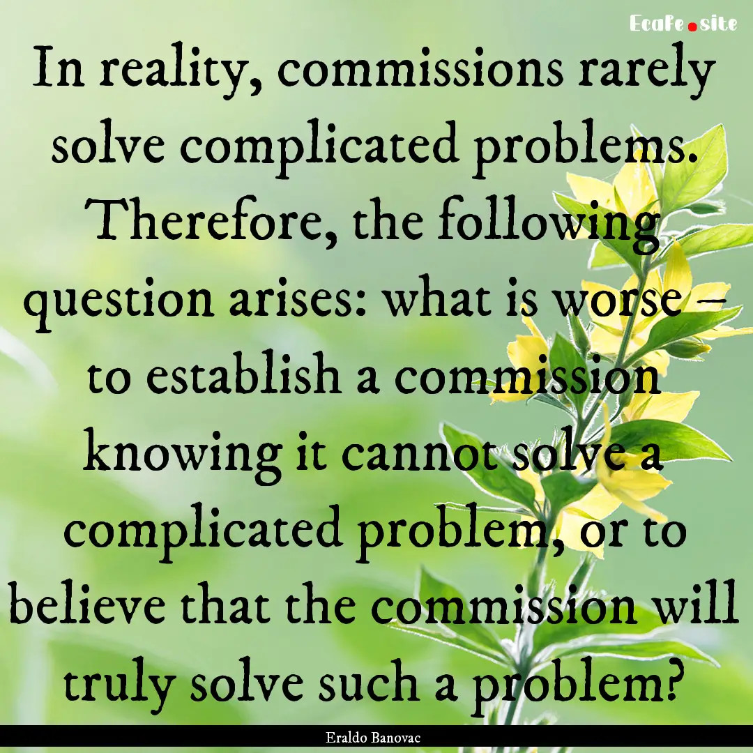 In reality, commissions rarely solve complicated.... : Quote by Eraldo Banovac