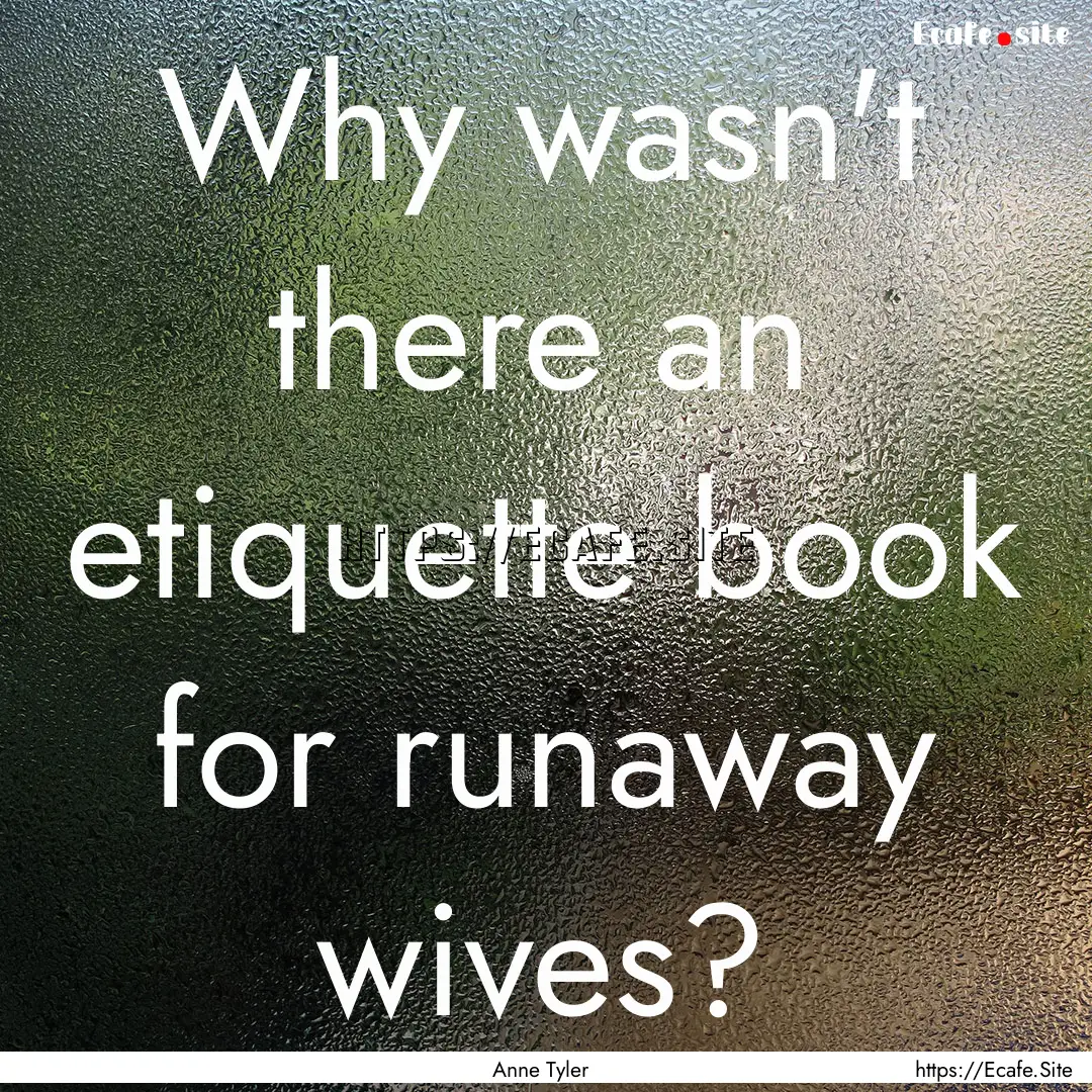 Why wasn't there an etiquette book for runaway.... : Quote by Anne Tyler