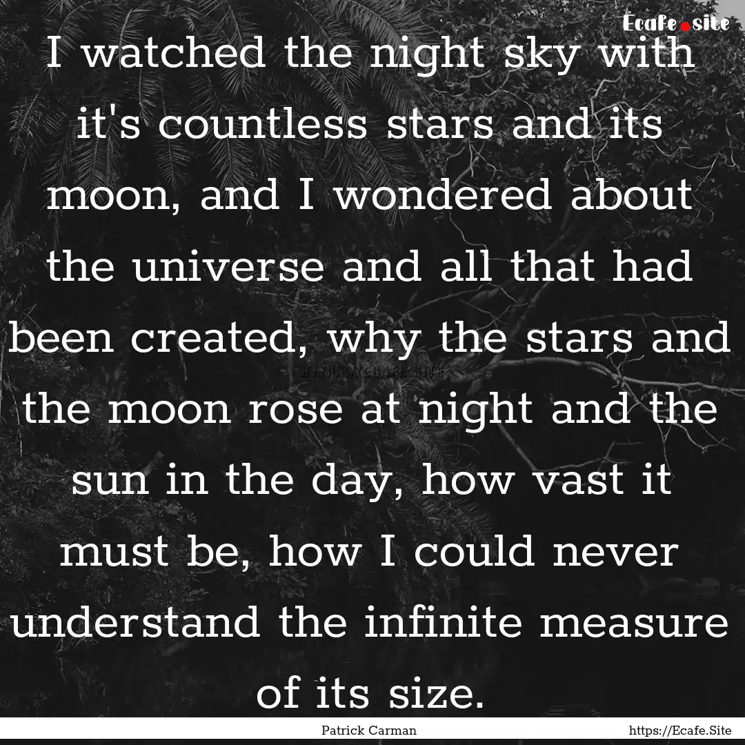 I watched the night sky with it's countless.... : Quote by Patrick Carman