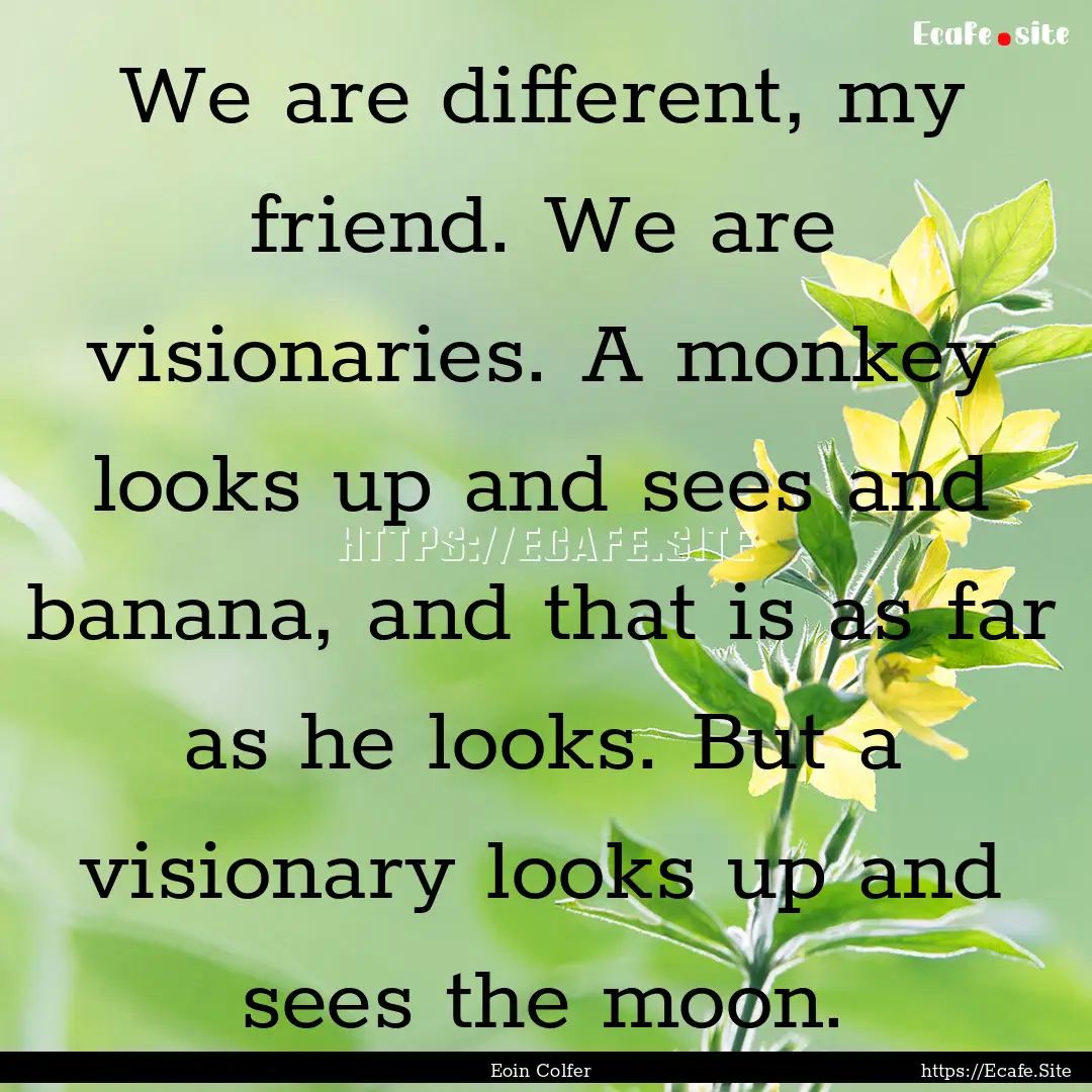 We are different, my friend. We are visionaries..... : Quote by Eoin Colfer