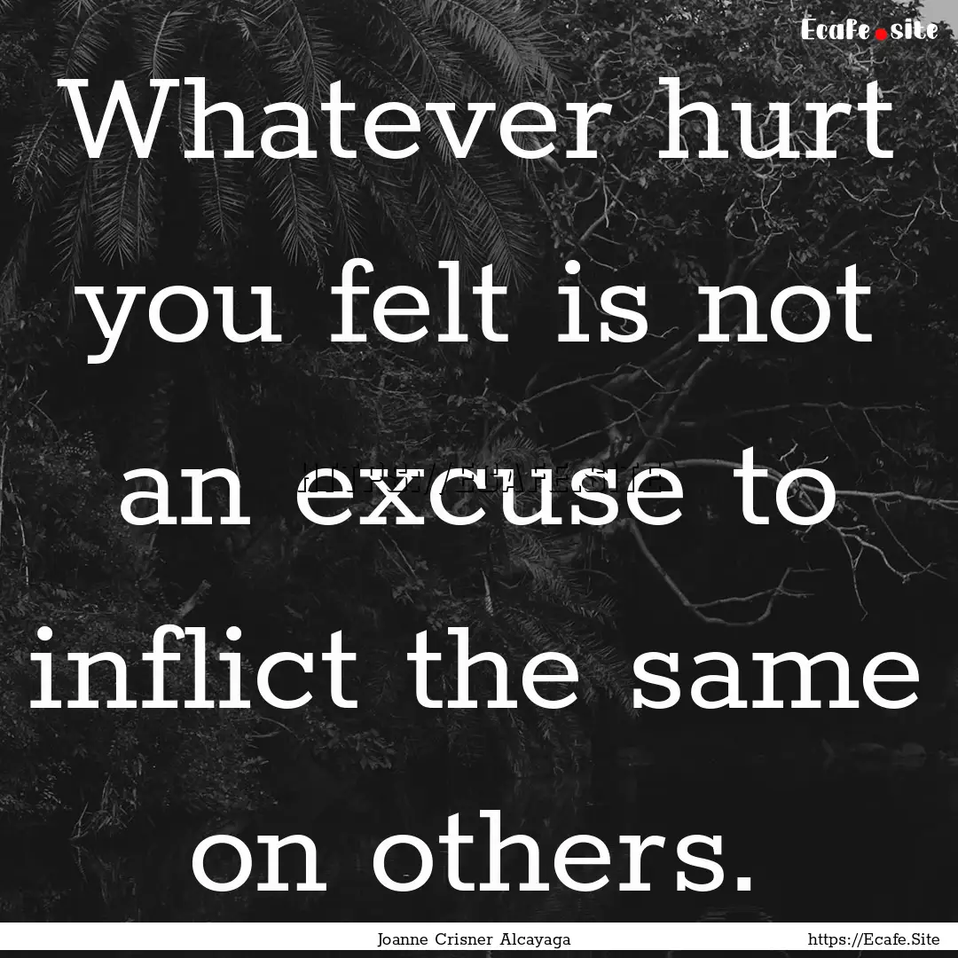 Whatever hurt you felt is not an excuse to.... : Quote by Joanne Crisner Alcayaga