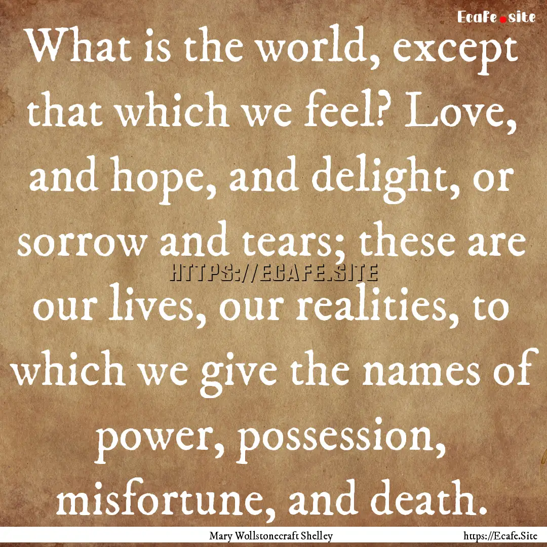 What is the world, except that which we feel?.... : Quote by Mary Wollstonecraft Shelley