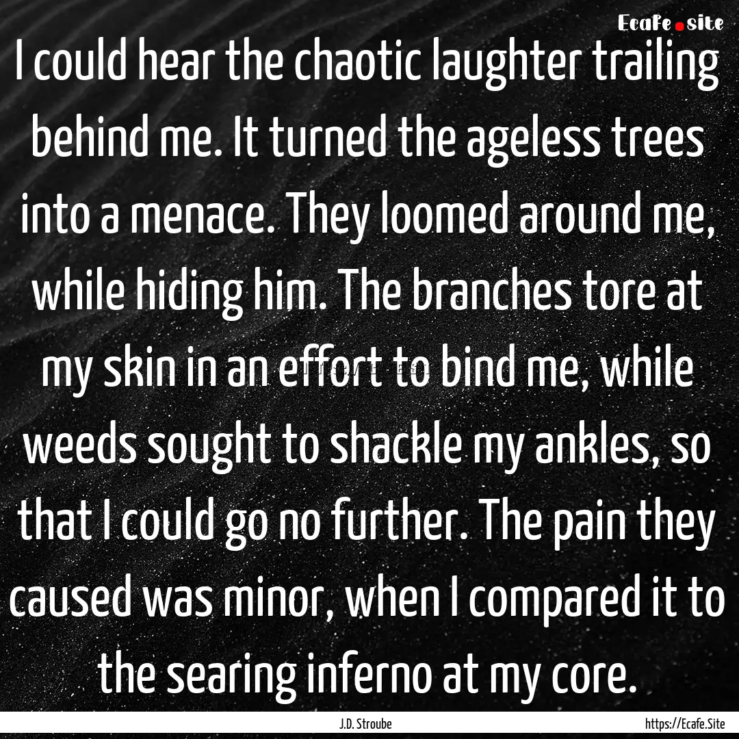 I could hear the chaotic laughter trailing.... : Quote by J.D. Stroube