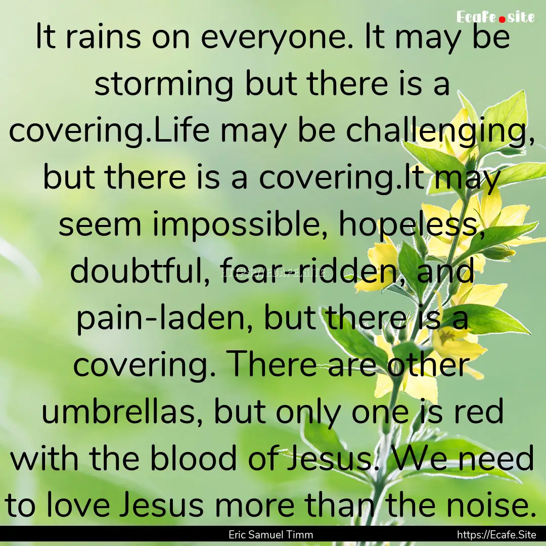 It rains on everyone. It may be storming.... : Quote by Eric Samuel Timm