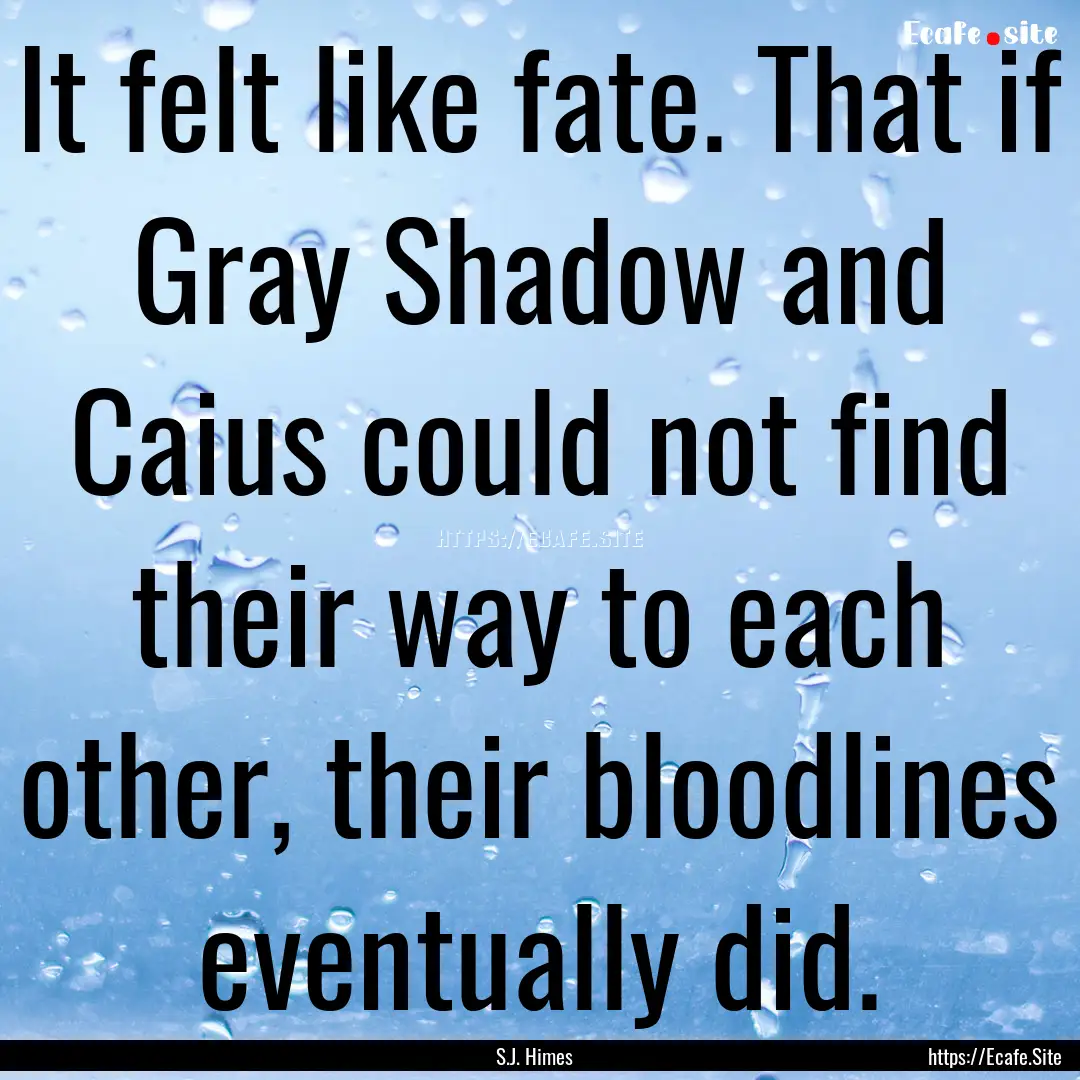 It felt like fate. That if Gray Shadow and.... : Quote by S.J. Himes