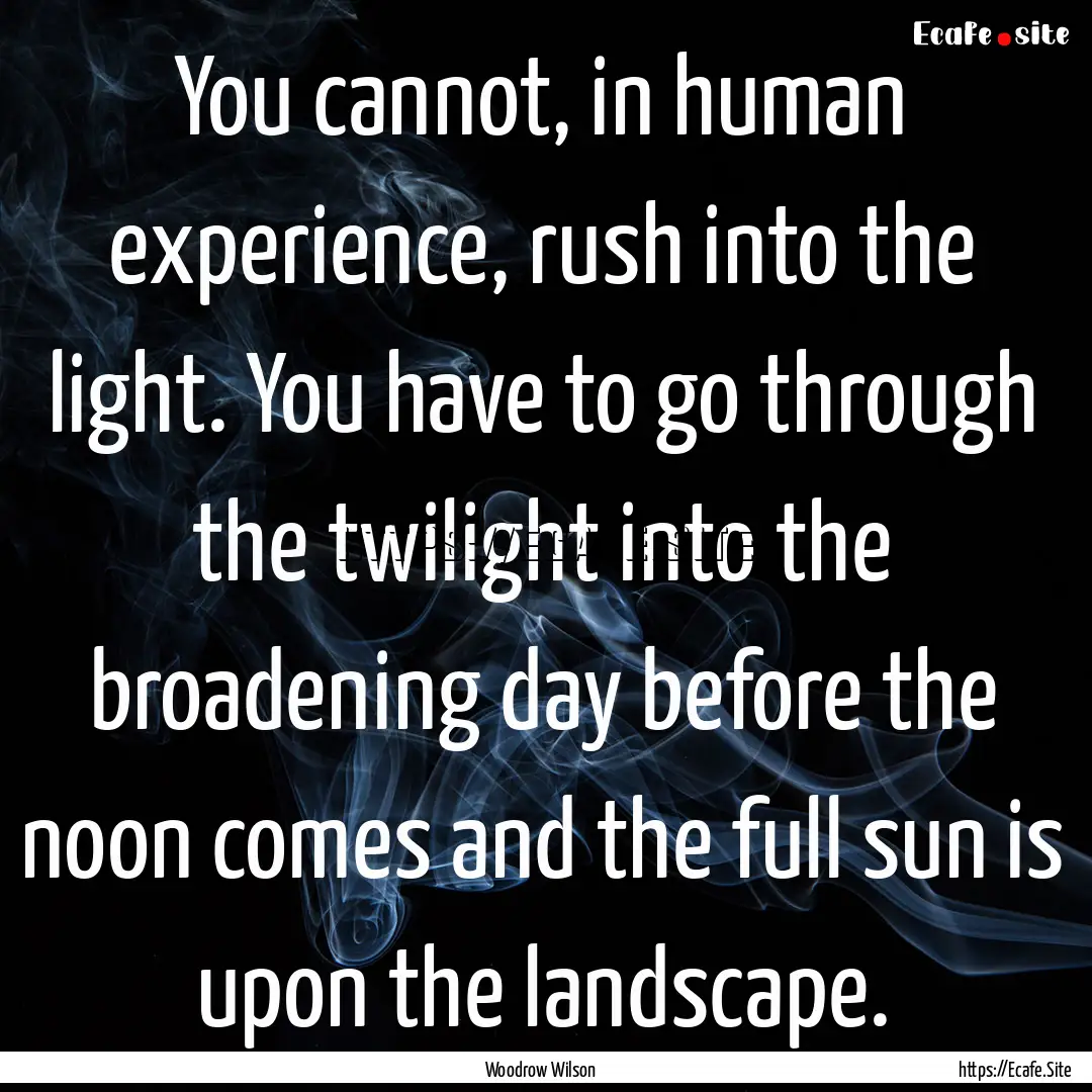 You cannot, in human experience, rush into.... : Quote by Woodrow Wilson