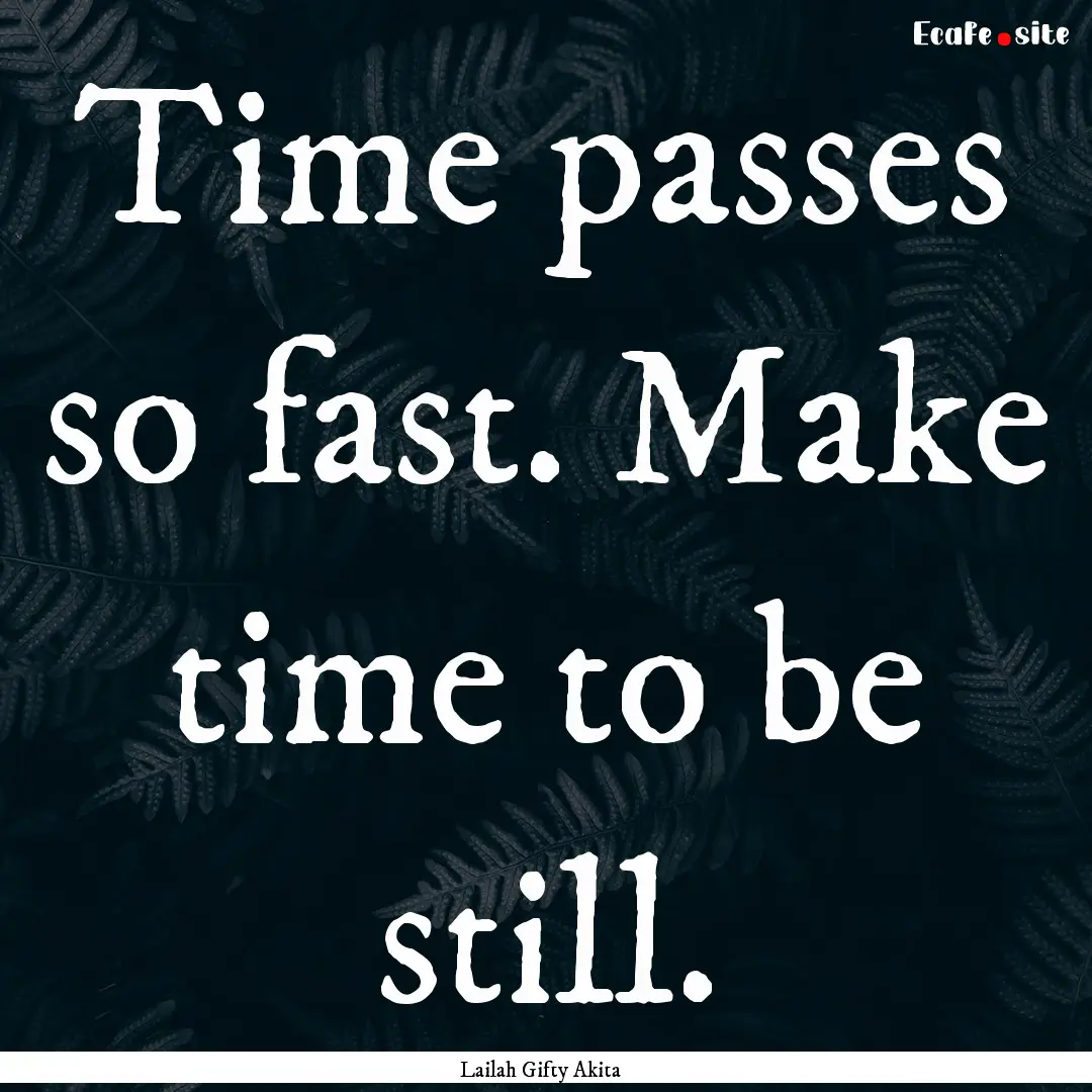 Time passes so fast. Make time to be still..... : Quote by Lailah Gifty Akita