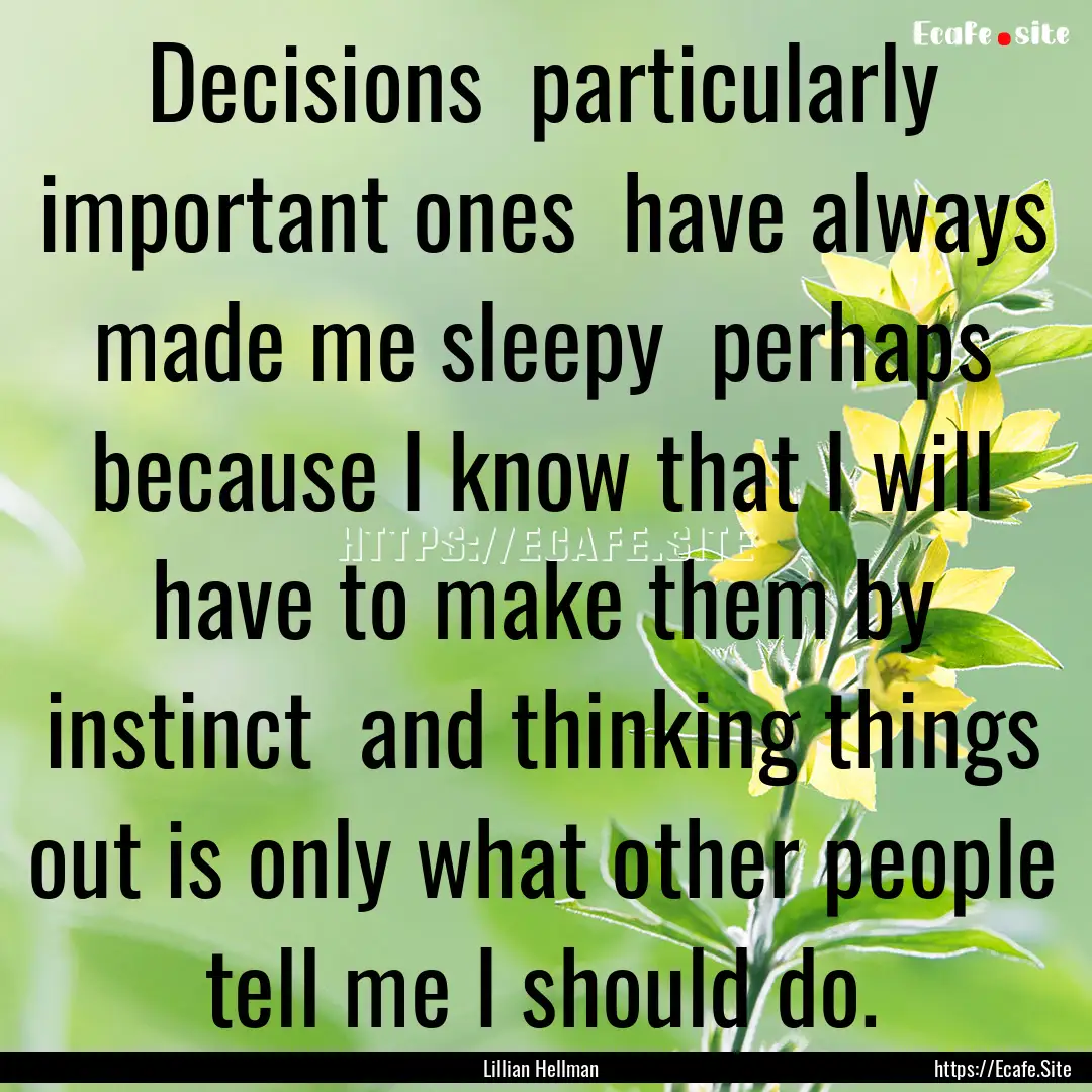 Decisions particularly important ones have.... : Quote by Lillian Hellman