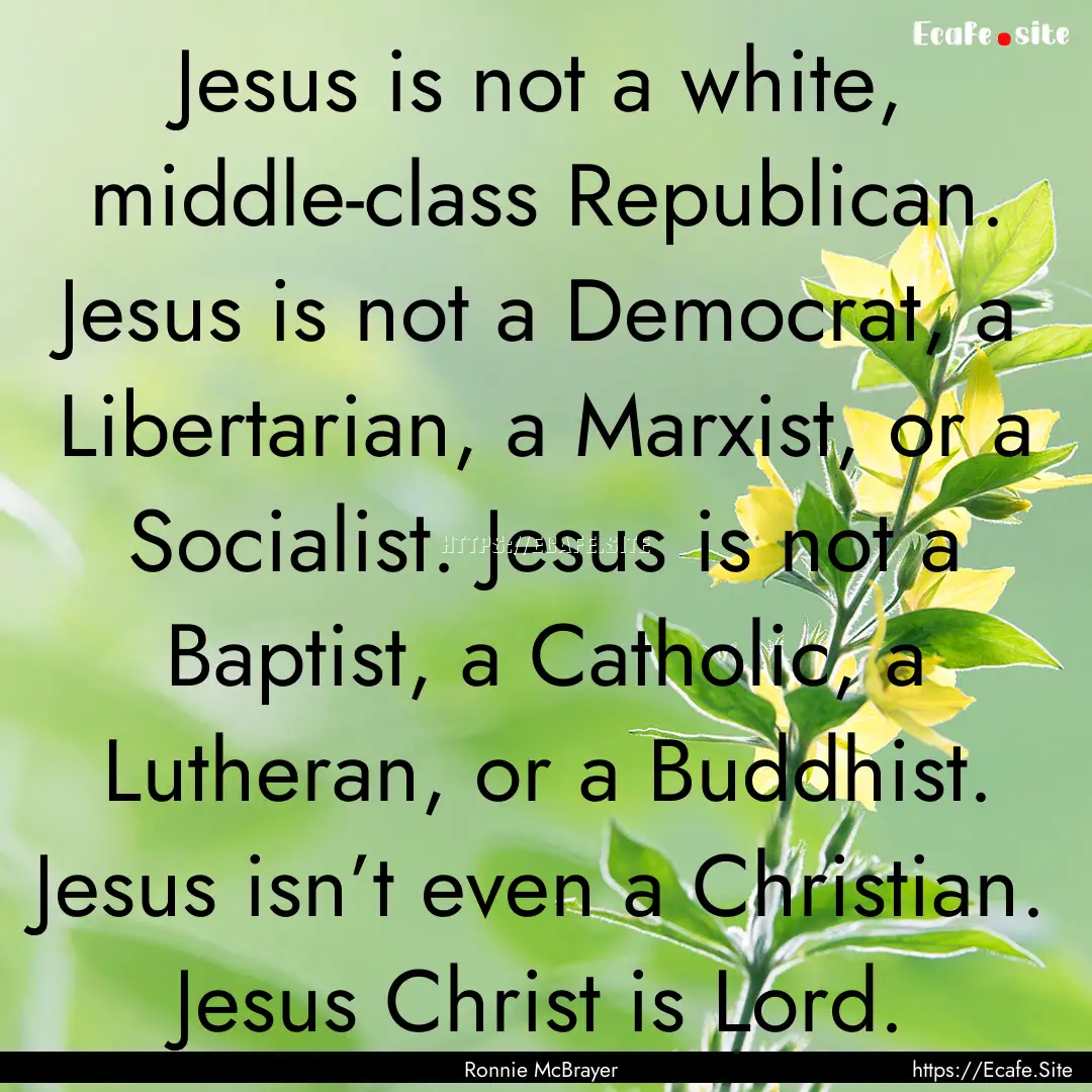 Jesus is not a white, middle-class Republican..... : Quote by Ronnie McBrayer