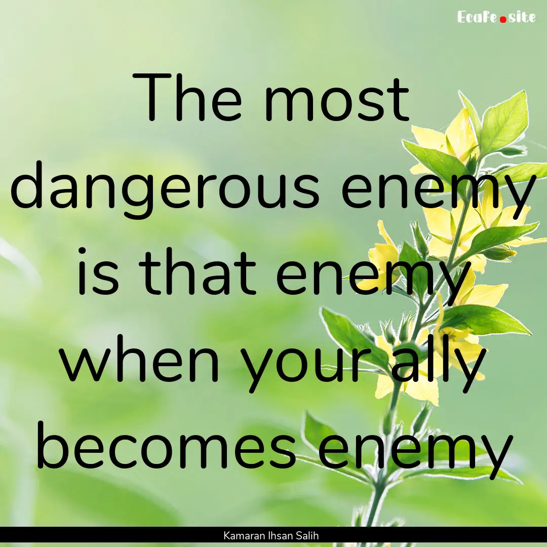 The most dangerous enemy is that enemy when.... : Quote by Kamaran Ihsan Salih