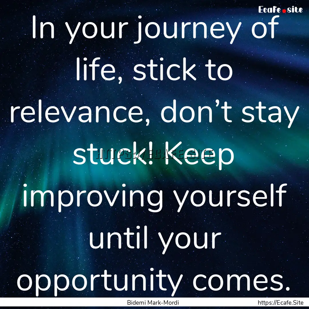 In your journey of life, stick to relevance,.... : Quote by Bidemi Mark-Mordi