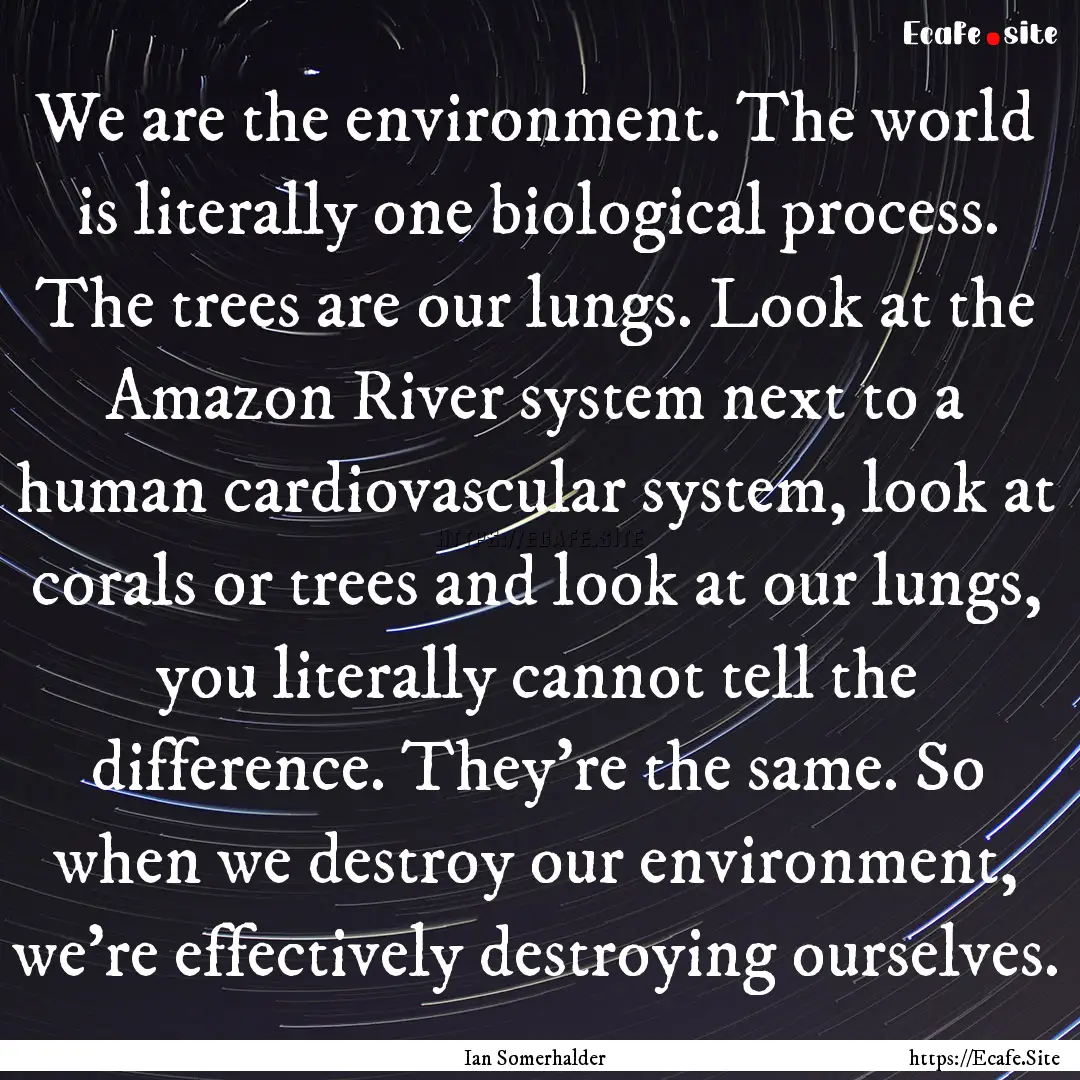 We are the environment. The world is literally.... : Quote by Ian Somerhalder