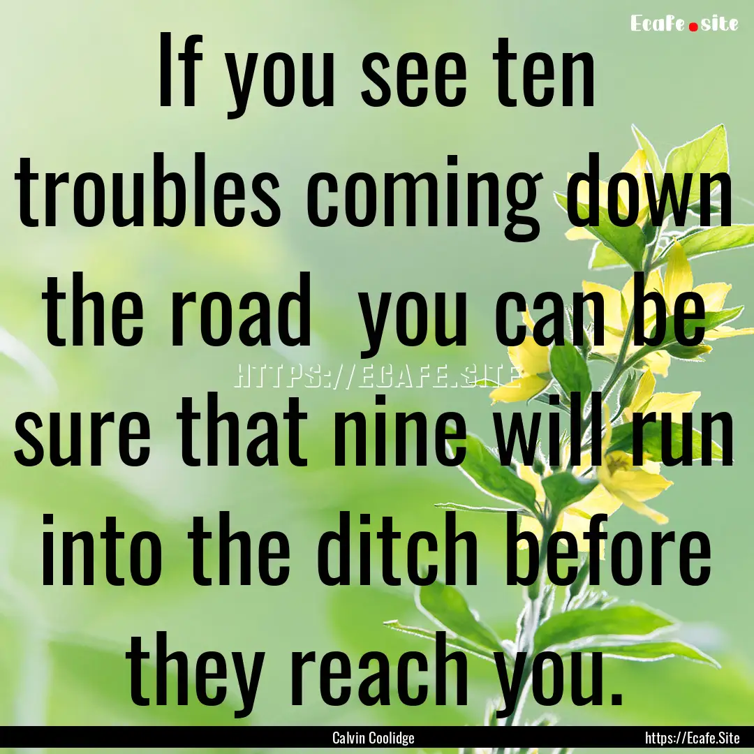 If you see ten troubles coming down the road.... : Quote by Calvin Coolidge