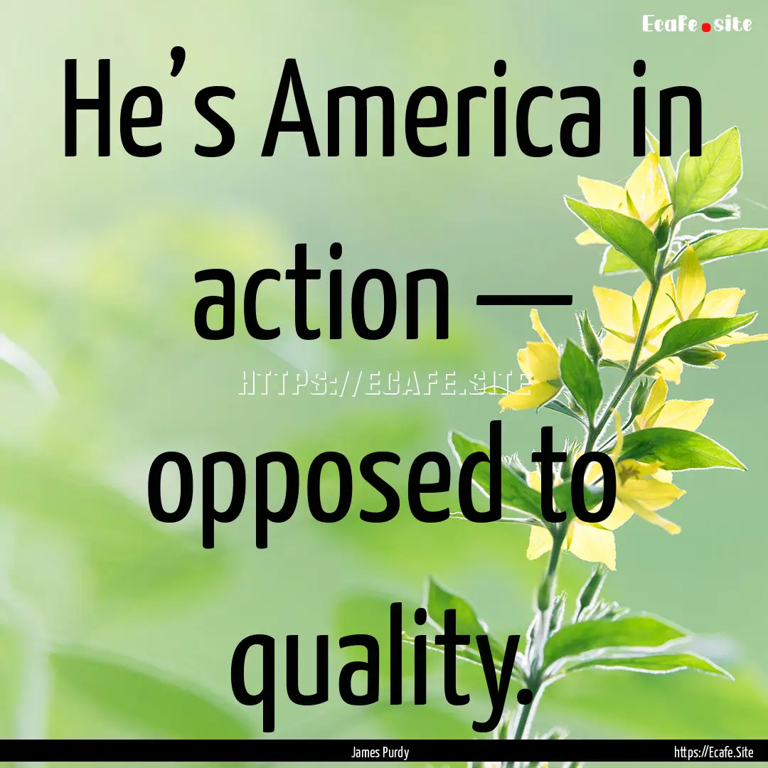 He’s America in action — opposed to quality..... : Quote by James Purdy