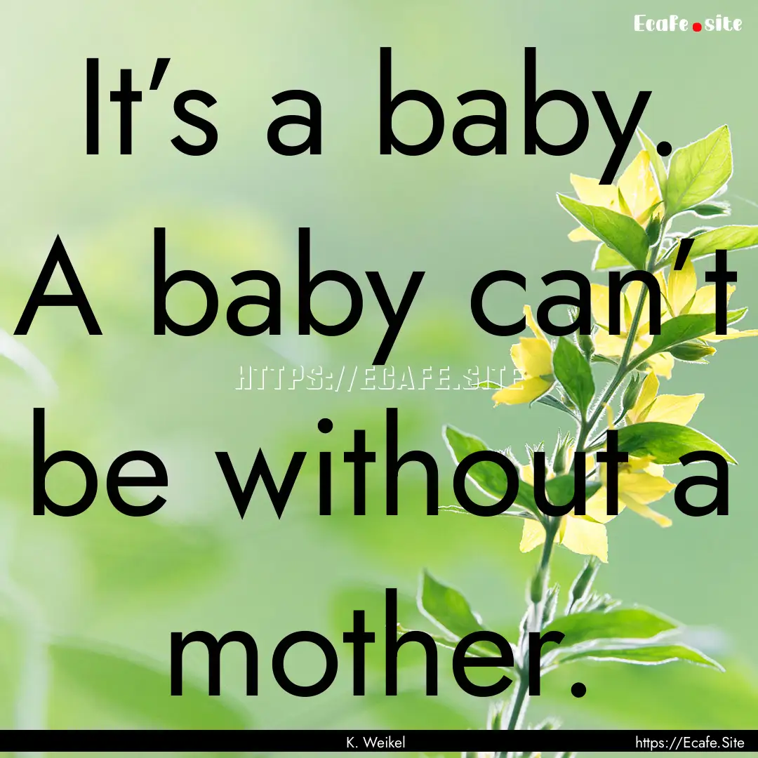 It’s a baby. A baby can’t be without.... : Quote by K. Weikel