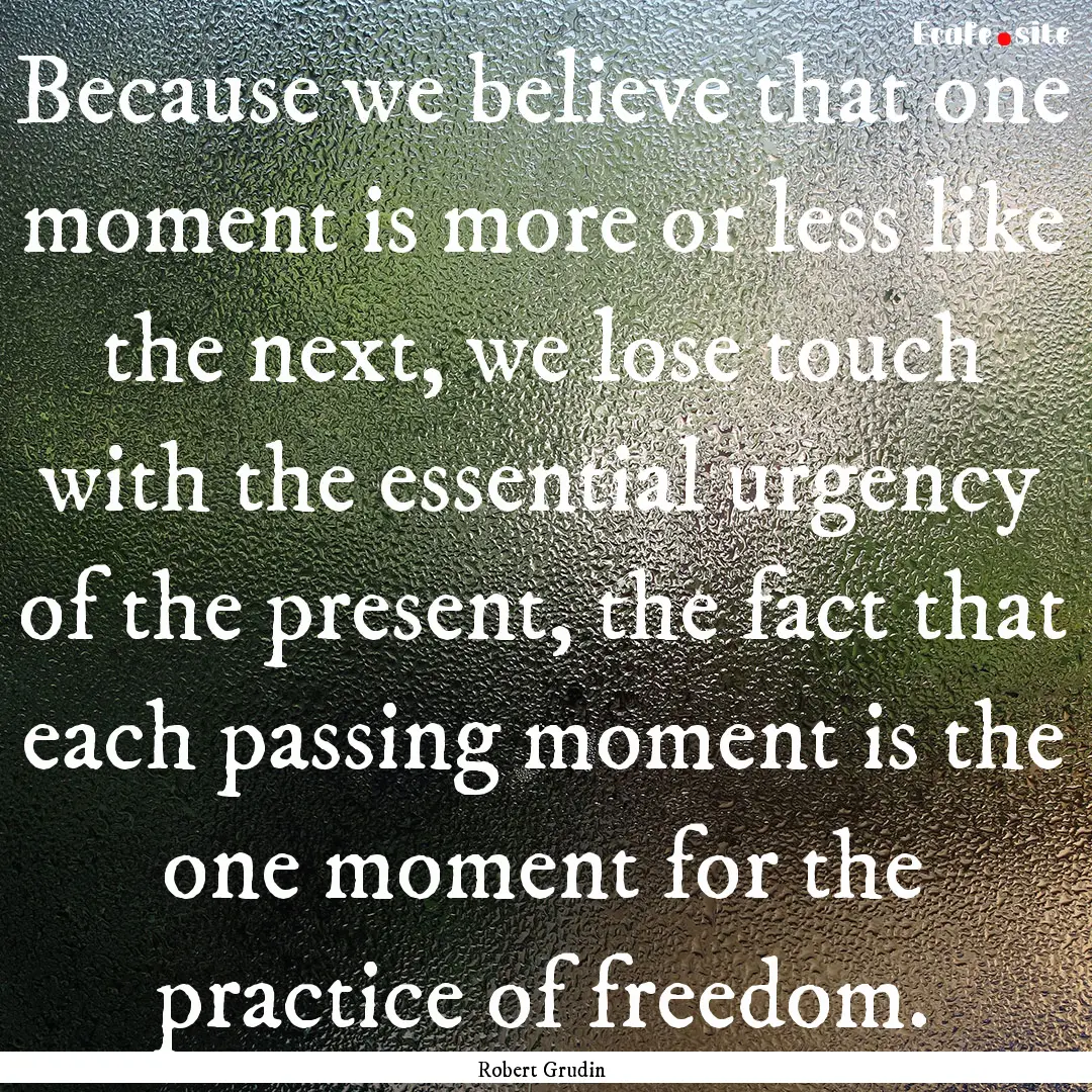 Because we believe that one moment is more.... : Quote by Robert Grudin