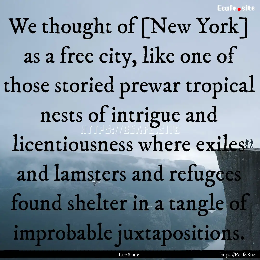 We thought of [New York] as a free city,.... : Quote by Luc Sante