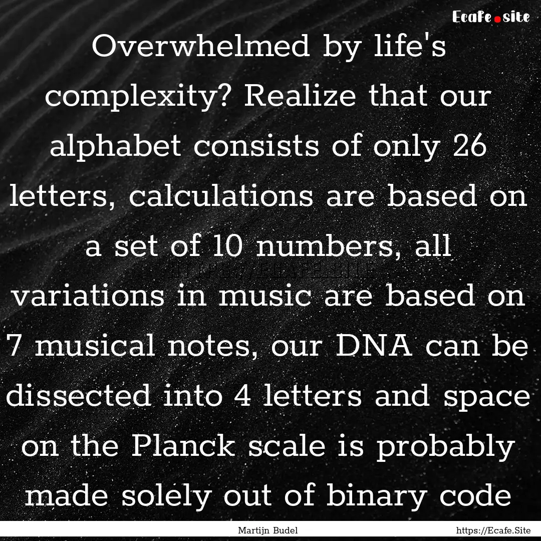 Overwhelmed by life's complexity? Realize.... : Quote by Martijn Budel