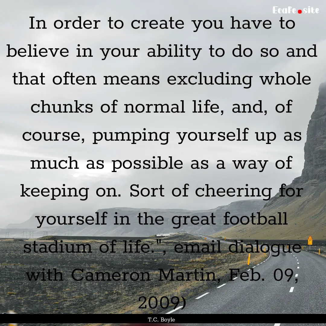 In order to create you have to believe in.... : Quote by T.C. Boyle