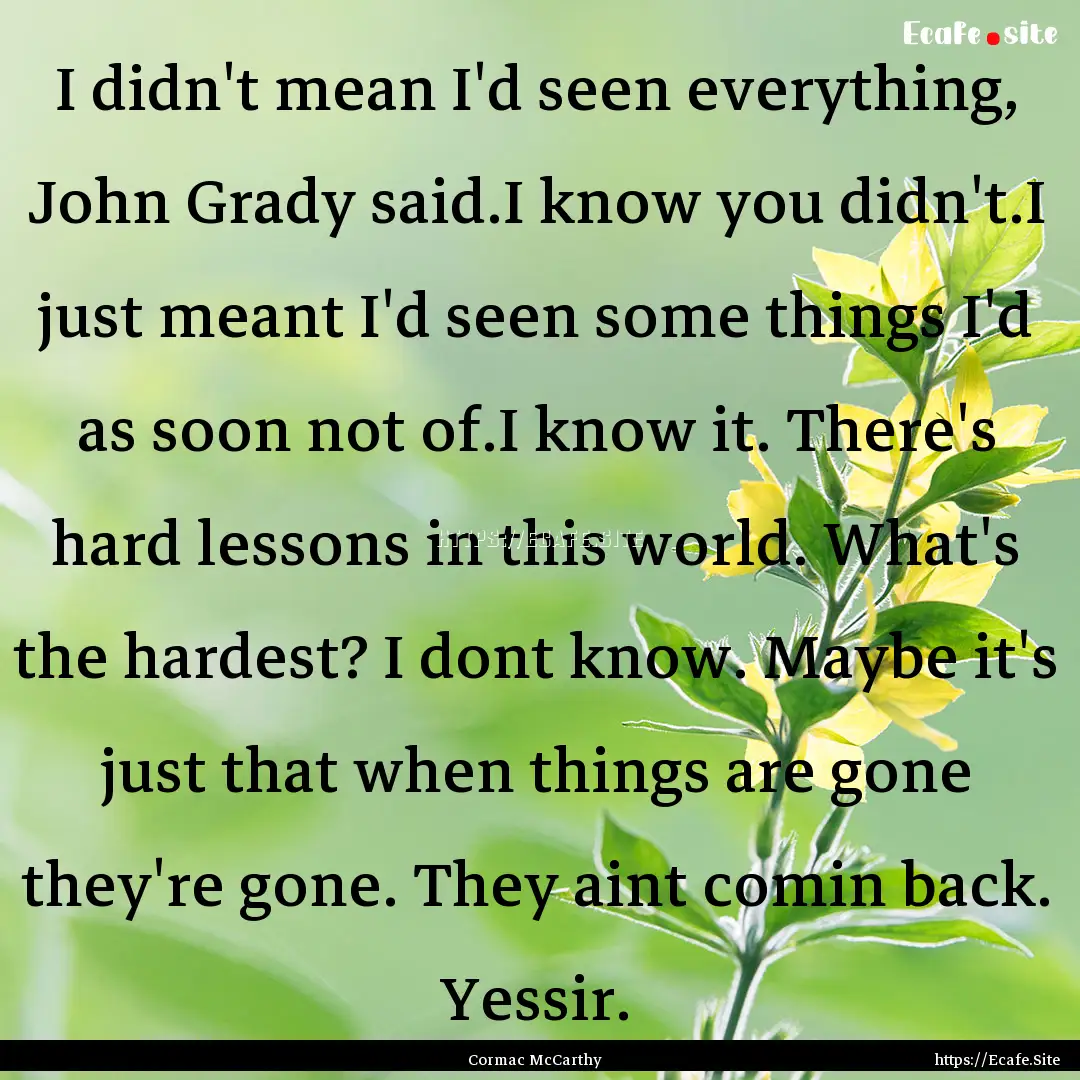 I didn't mean I'd seen everything, John Grady.... : Quote by Cormac McCarthy