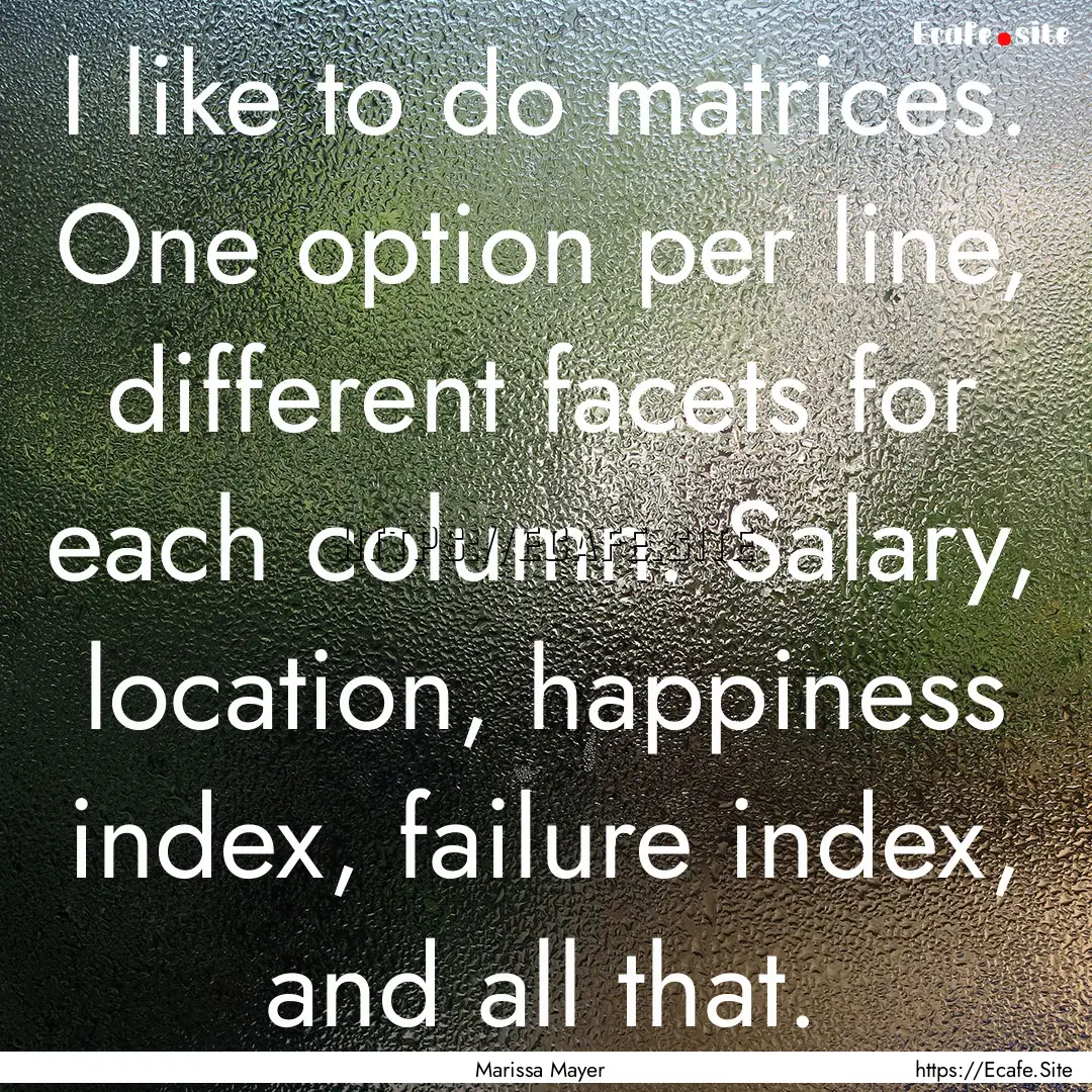 I like to do matrices. One option per line,.... : Quote by Marissa Mayer