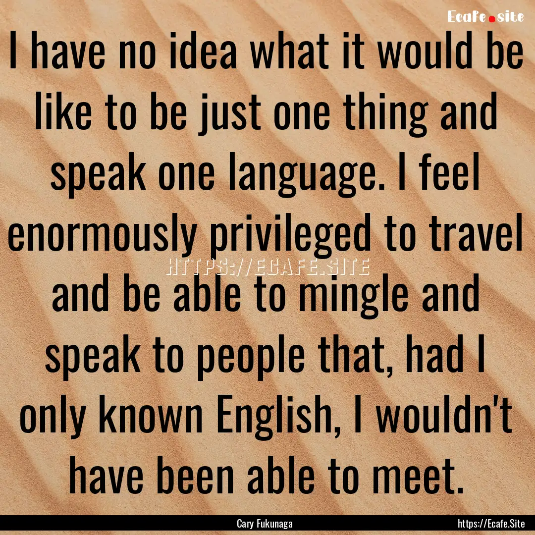 I have no idea what it would be like to be.... : Quote by Cary Fukunaga