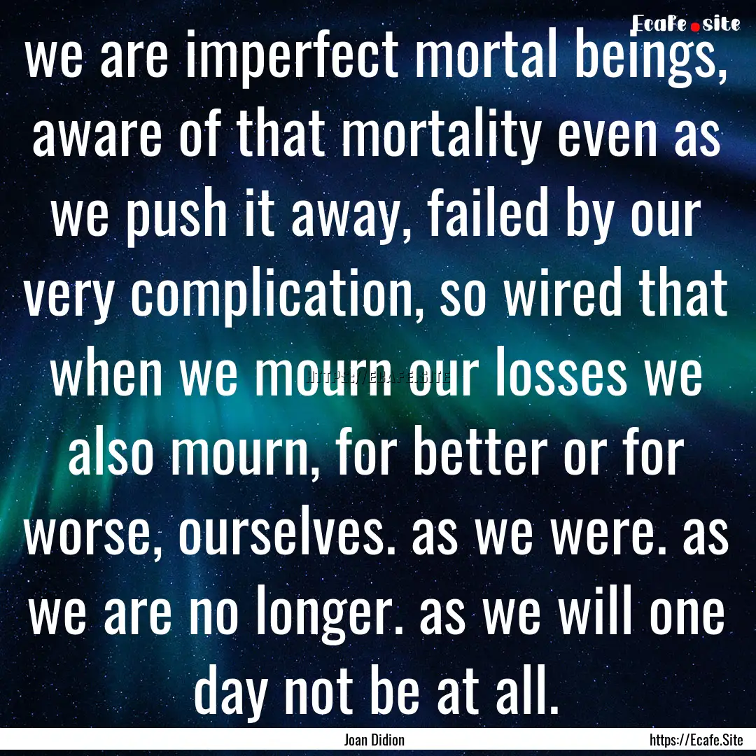 we are imperfect mortal beings, aware of.... : Quote by Joan Didion