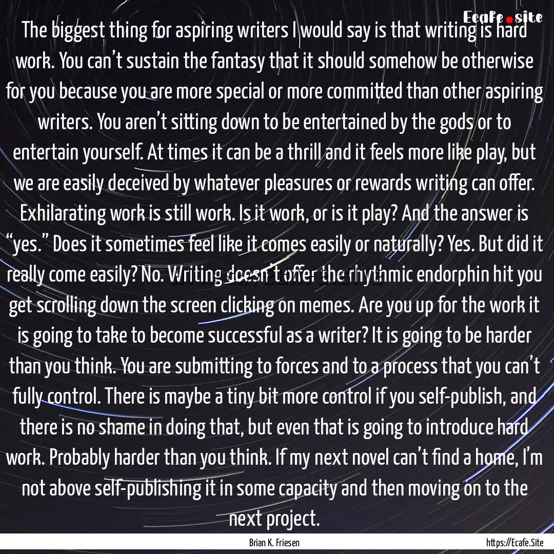 The biggest thing for aspiring writers I.... : Quote by Brian K. Friesen