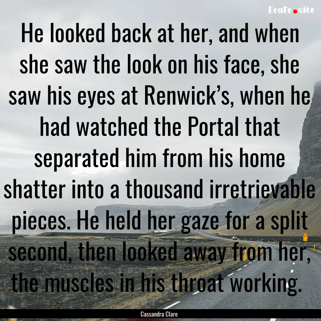 He looked back at her, and when she saw the.... : Quote by Cassandra Clare