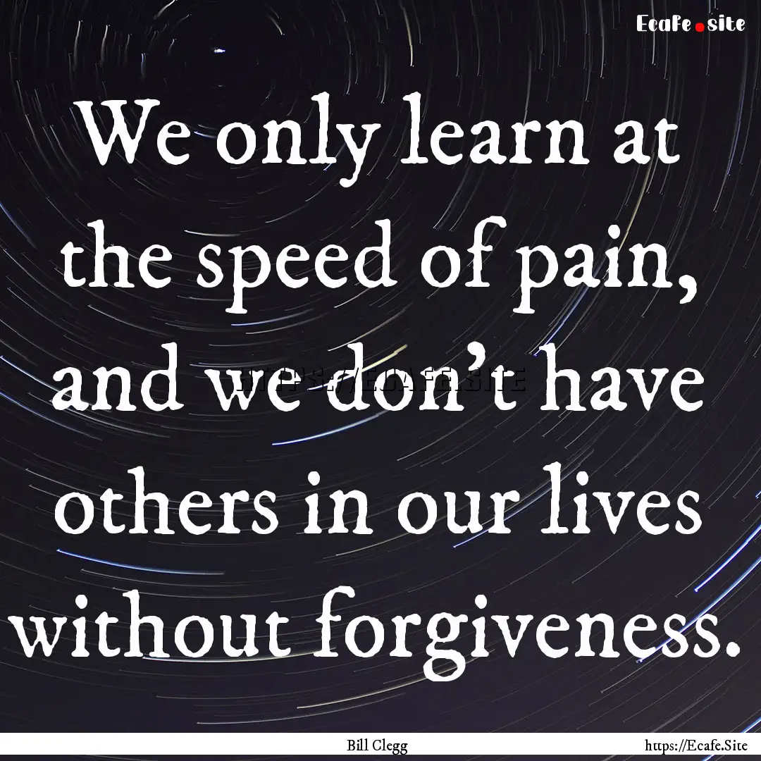 We only learn at the speed of pain, and we.... : Quote by Bill Clegg