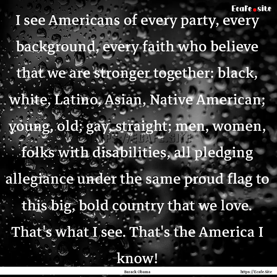 I see Americans of every party, every background,.... : Quote by Barack Obama