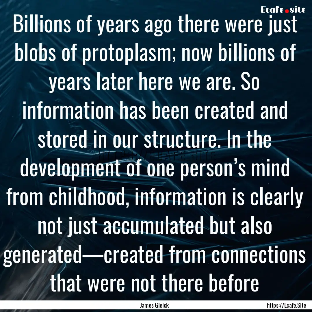 Billions of years ago there were just blobs.... : Quote by James Gleick