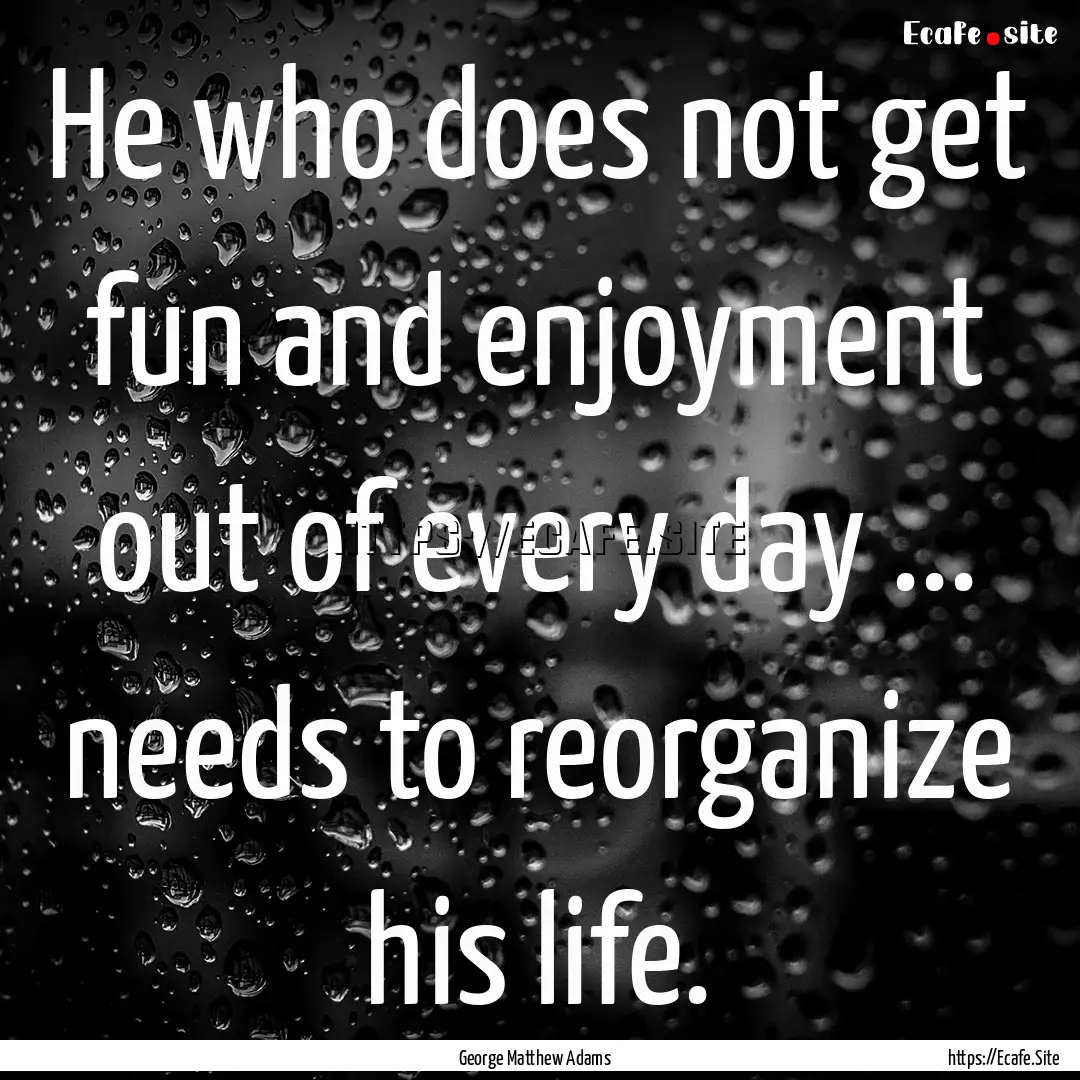 He who does not get fun and enjoyment out.... : Quote by George Matthew Adams